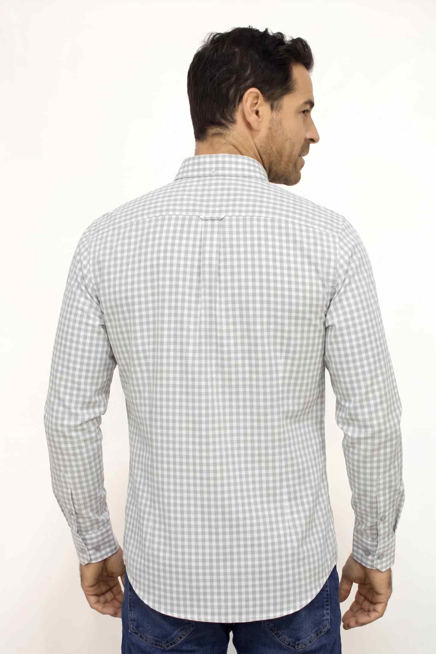 CAMISA MANGA LARGA CUADROS MARFIL PARA HOMBRE - miniatura 3
