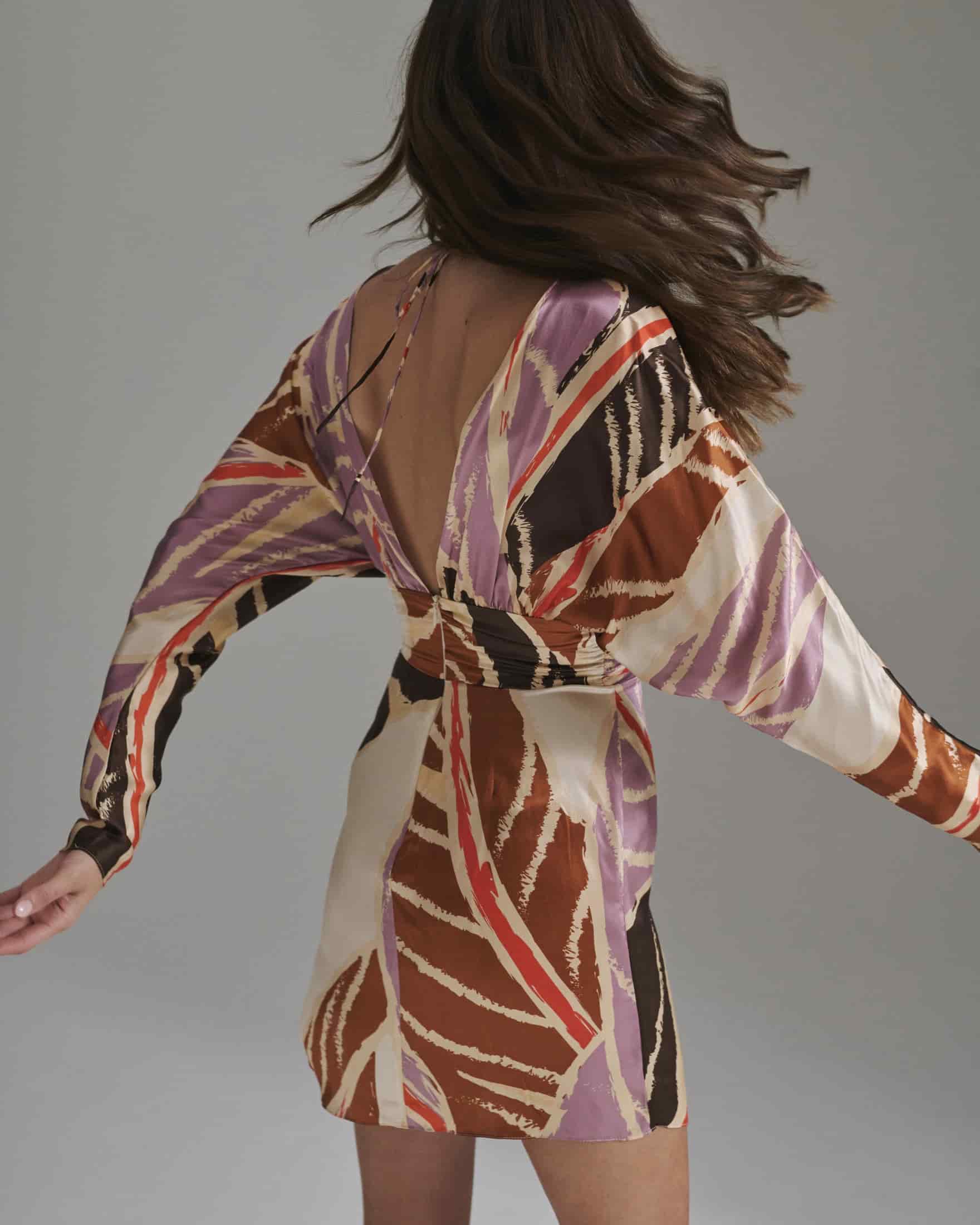 Grecia Satin Silk Mini Dress / Lilac Platanera Leaves - miniatura 4
