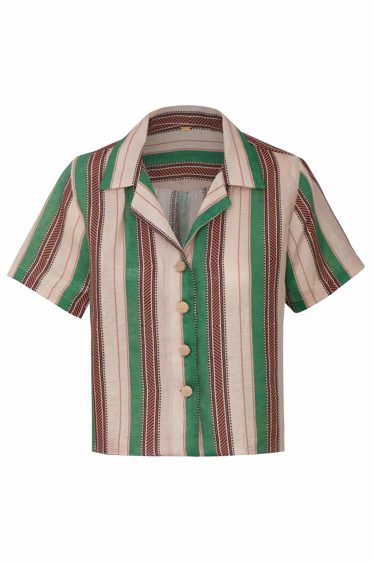 Tomaso Linen Shirt / Green Artisanal Stripes - miniatura 1