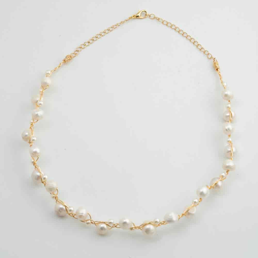 Collar Gargantilla Neria con Perla Dorado Para Mujer - miniatura 1