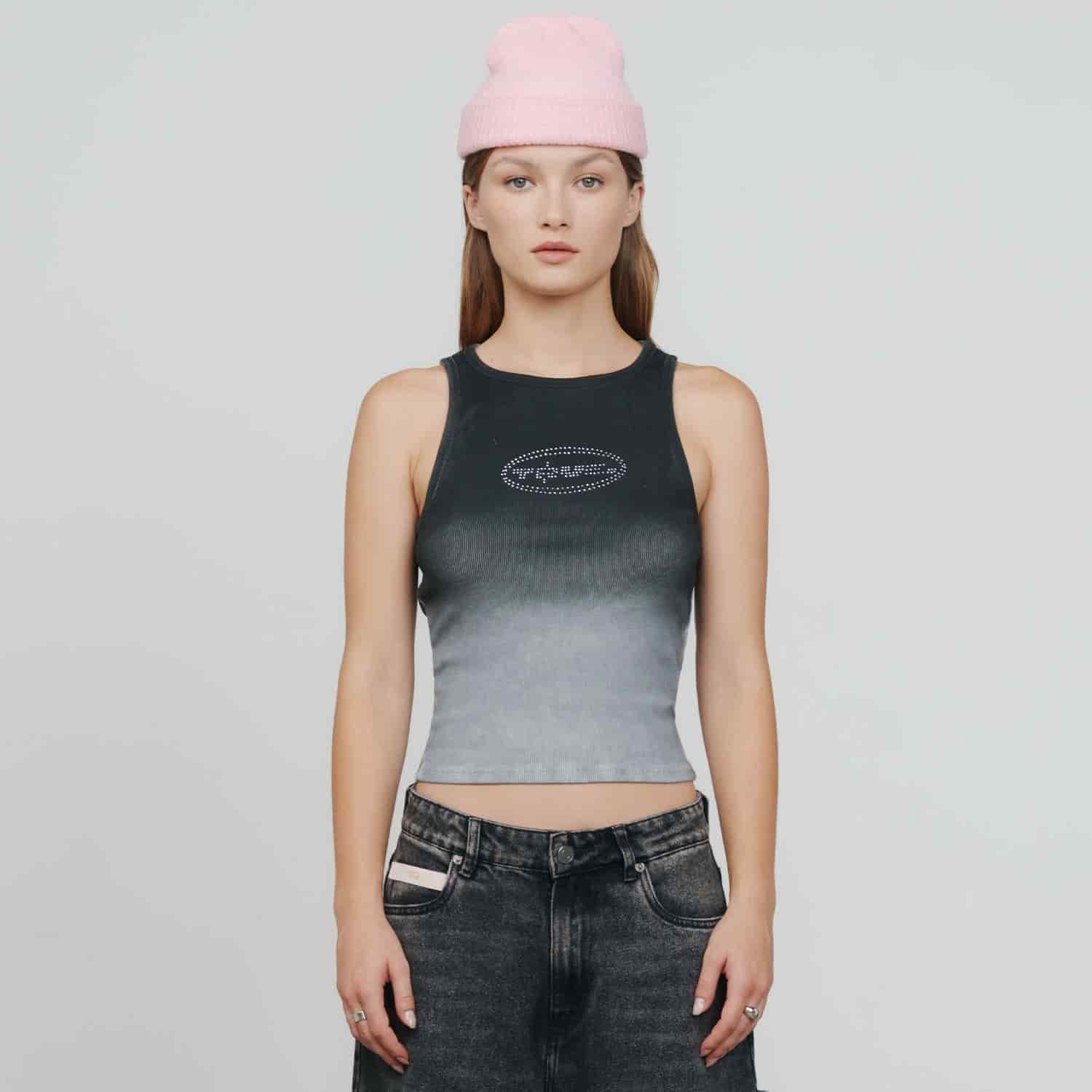 Gradient Rhinestone Tank Top - Black - miniatura 2