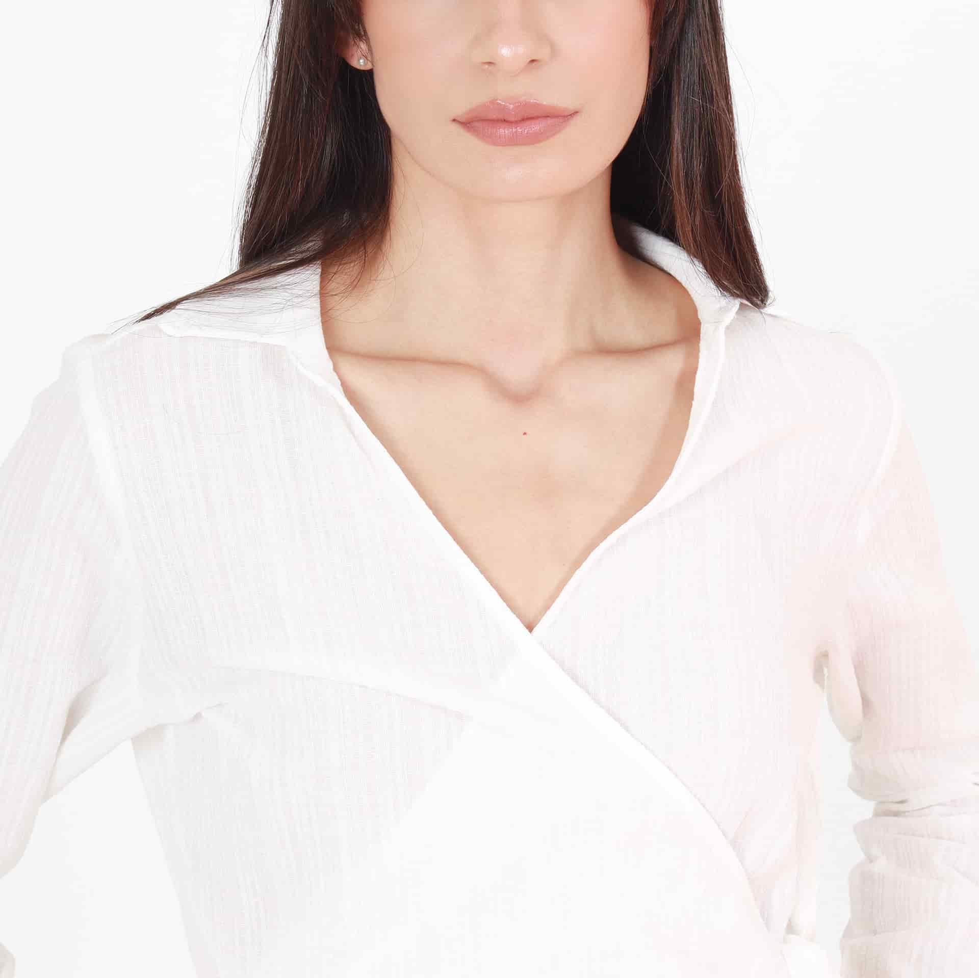 Blusa Cuello V Manga Larga con Lazo - miniatura 6