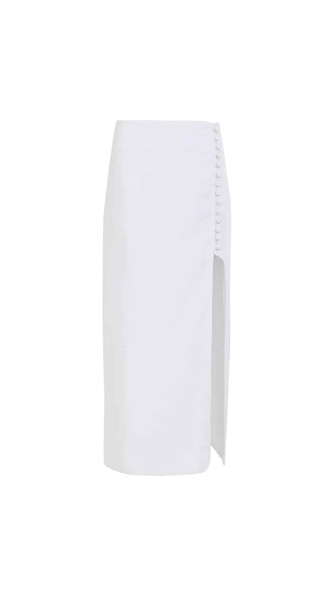 Falda Qipao de lino | Blanco - miniatura 2