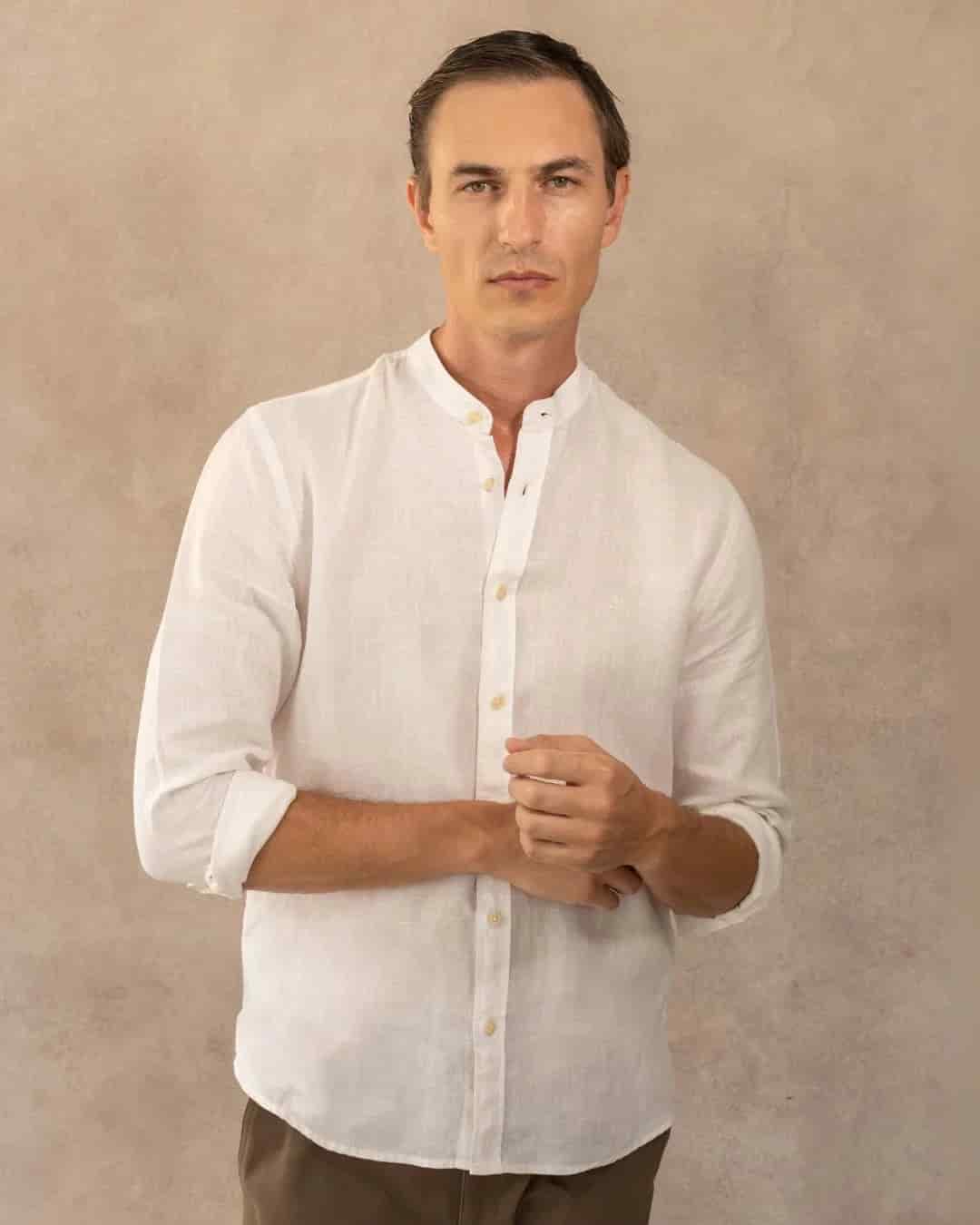 Camisa Lino Cuello Neru  Blanco - miniatura 5
