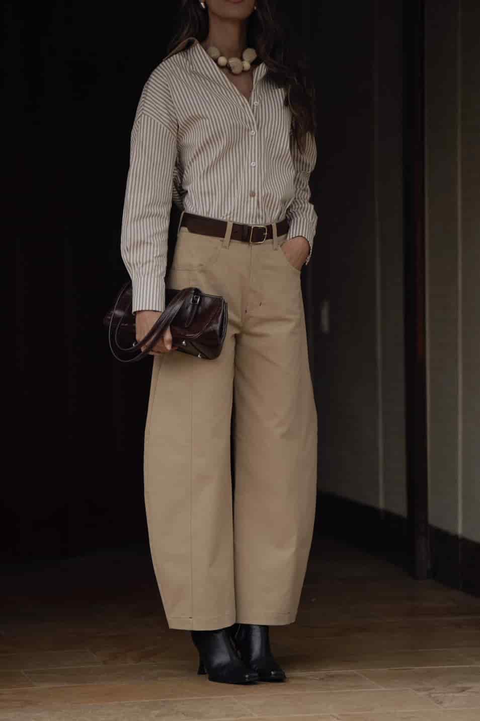 Pantalón Barrel de algodón | Khaki - miniatura 1