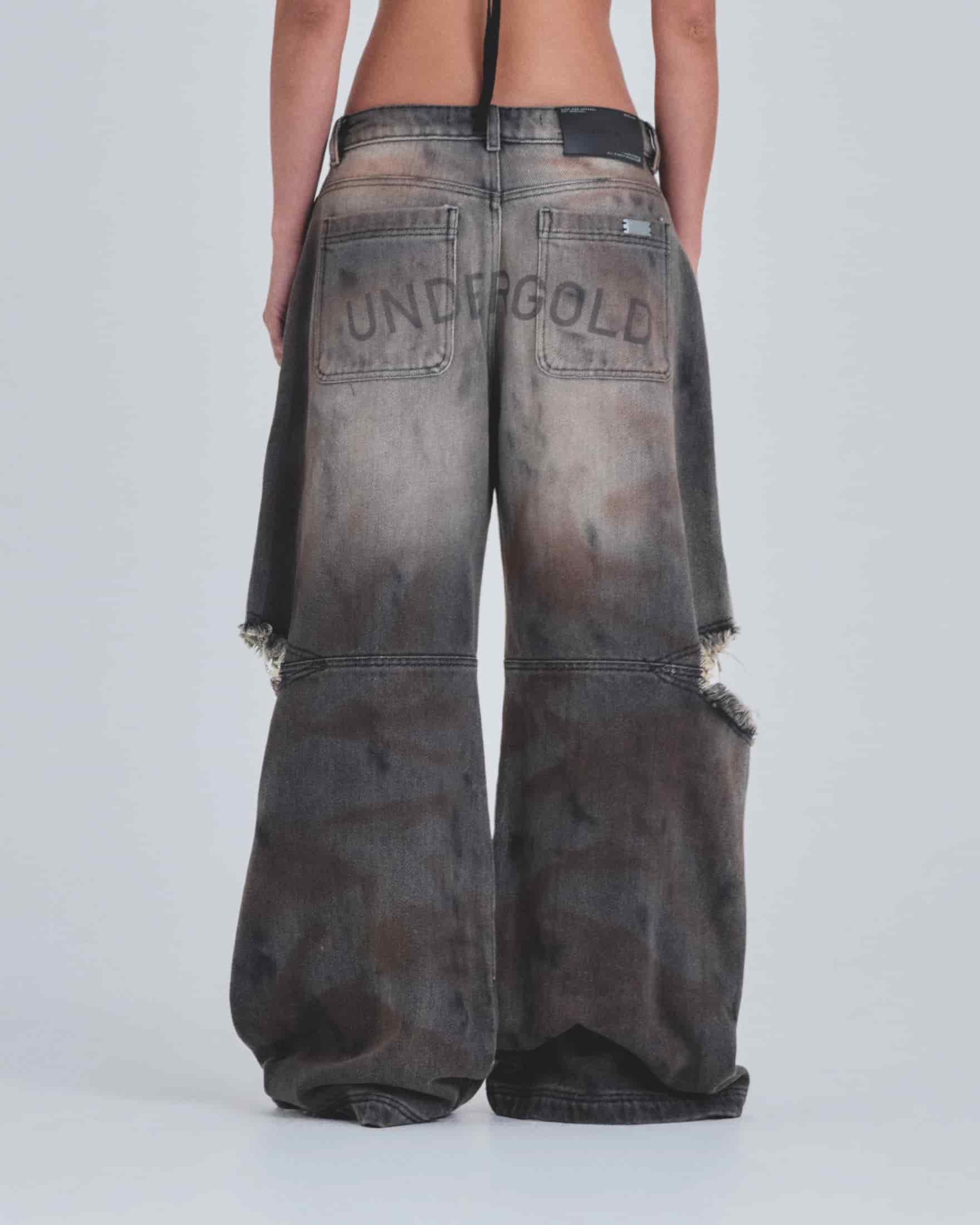 W Holy State UNDGLD Split Knee Wide Jeans Mechanic Gray - miniatura 7