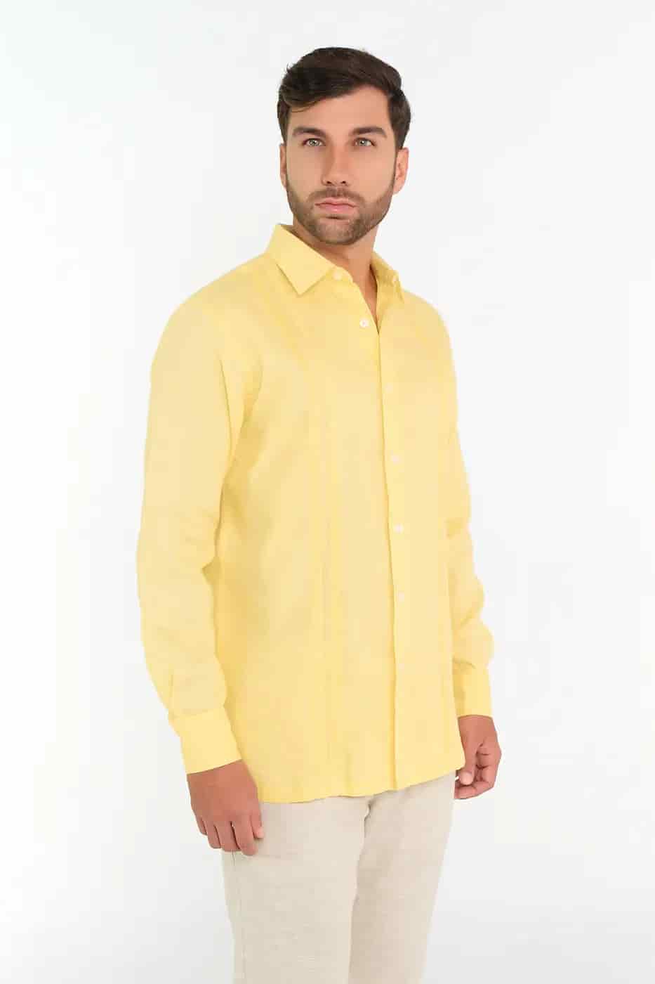 Guayabera Classic Fit 100% Lino Amarillo - miniatura 1