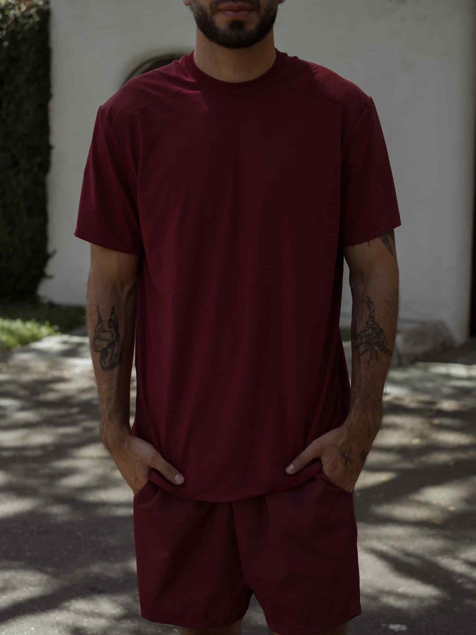 MEN STRUCTURED WORKOUT T-SHIRT - BERRY - miniatura 16
