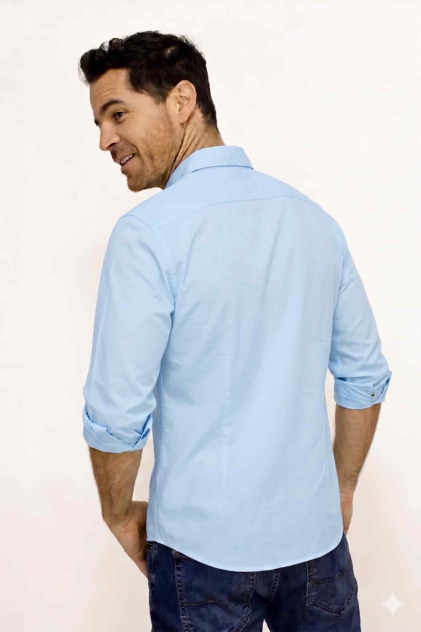 Camisa Manga Larga Azul Para Hombre - miniatura 3