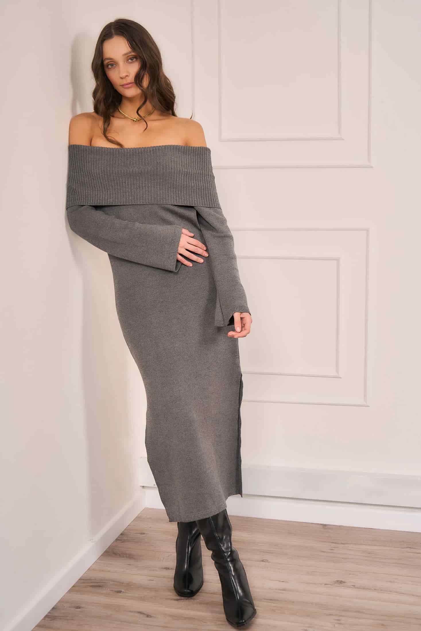 Vestido Off Shoulder Gris Mujer - miniatura 4