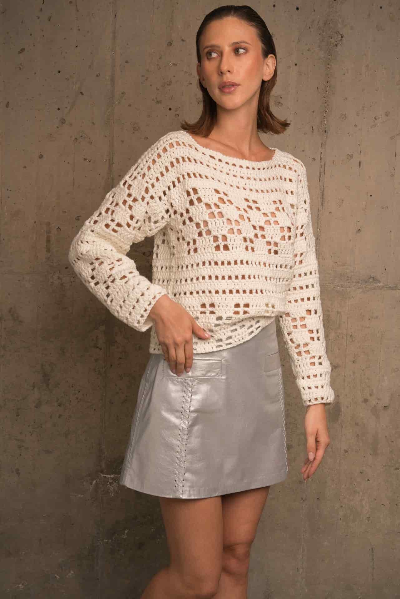 MARGARA CROCHET MESH SWEATER - miniatura 3