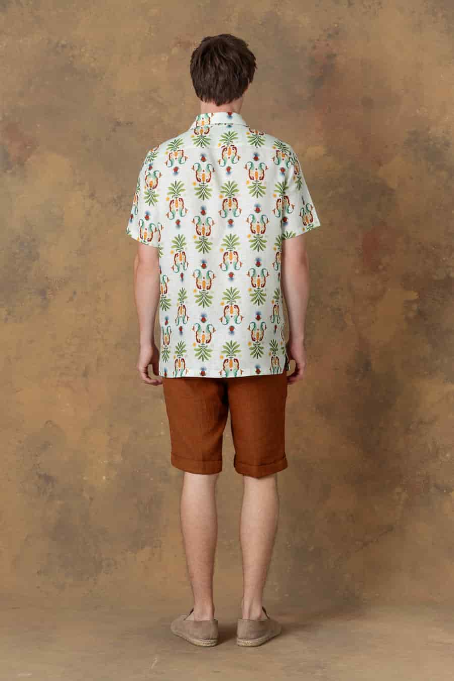 Men's linen shirt bowling marea light green - miniatura 3