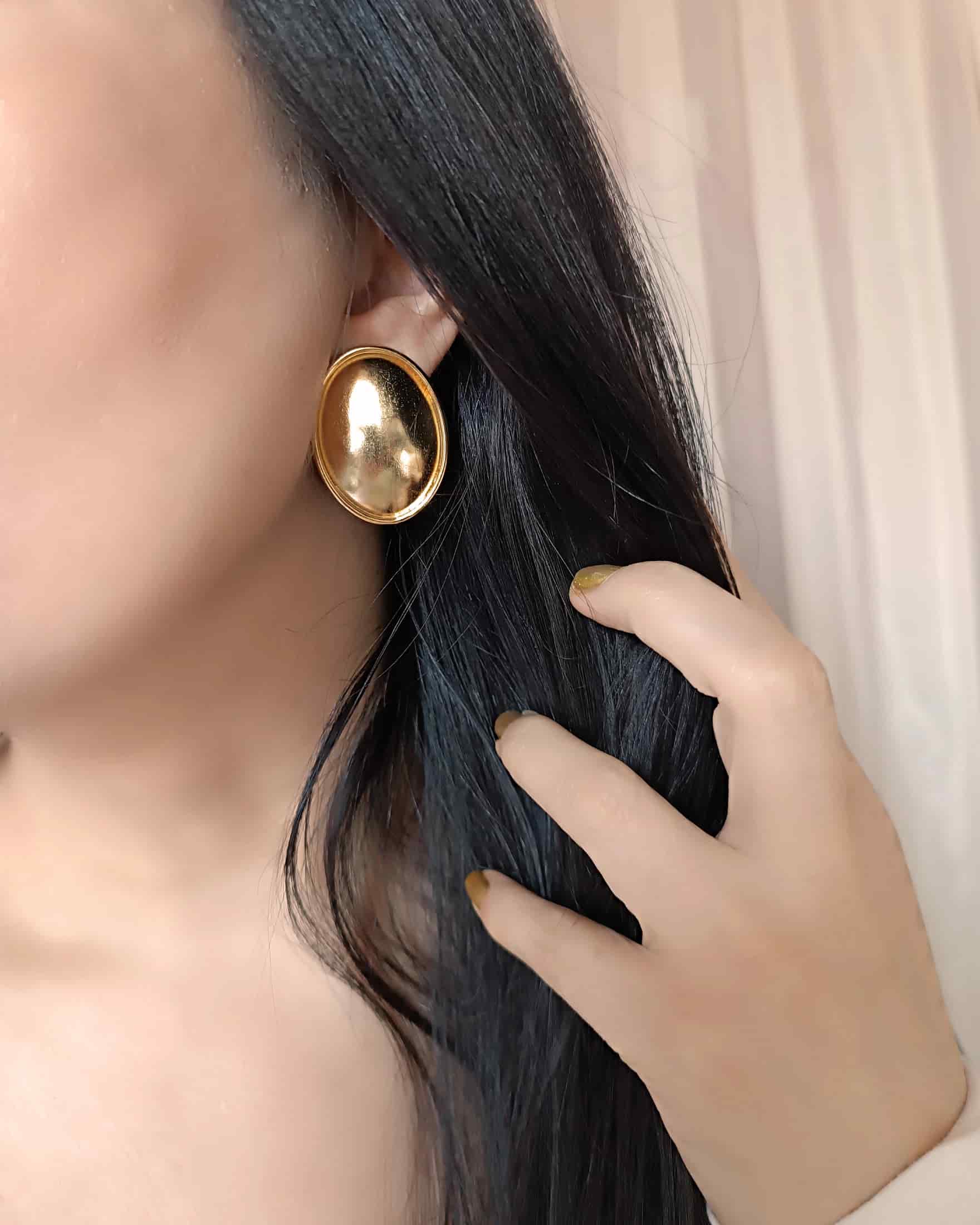 Aretes Topos ovalados doble hilo medianos Dorado Mate - miniatura 2