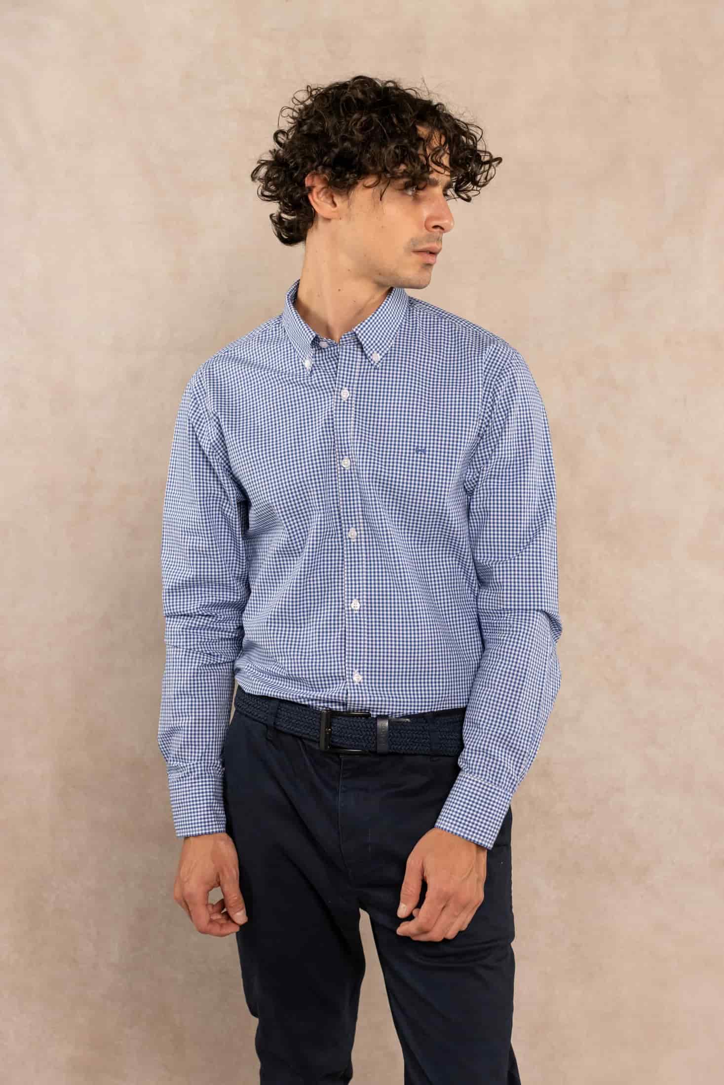 Camisa Antimanchas Popelina Cuadros Azul Oscuro Berna - miniatura 7