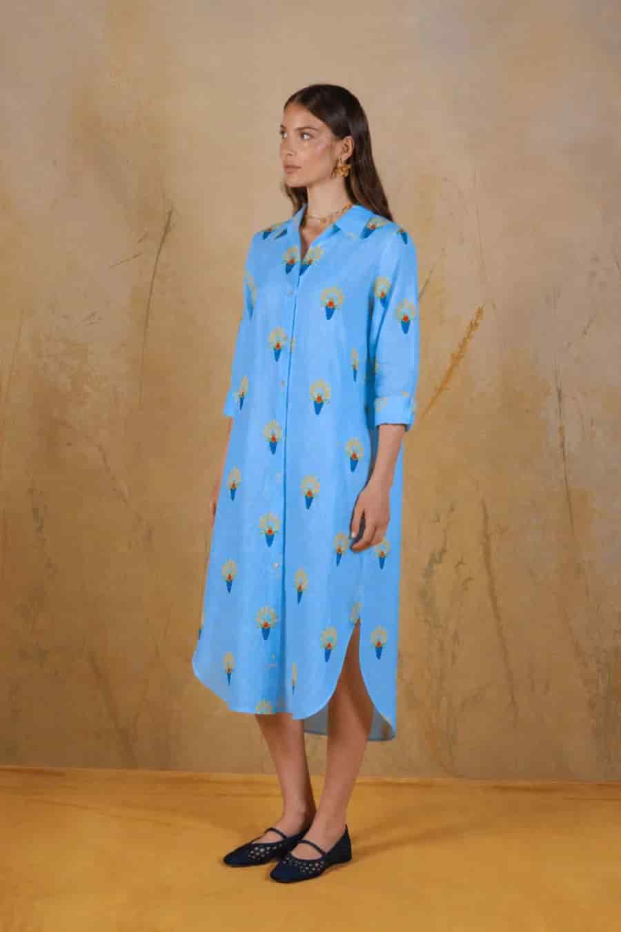 Women's Proventus linen shirt dress blue - miniatura 2