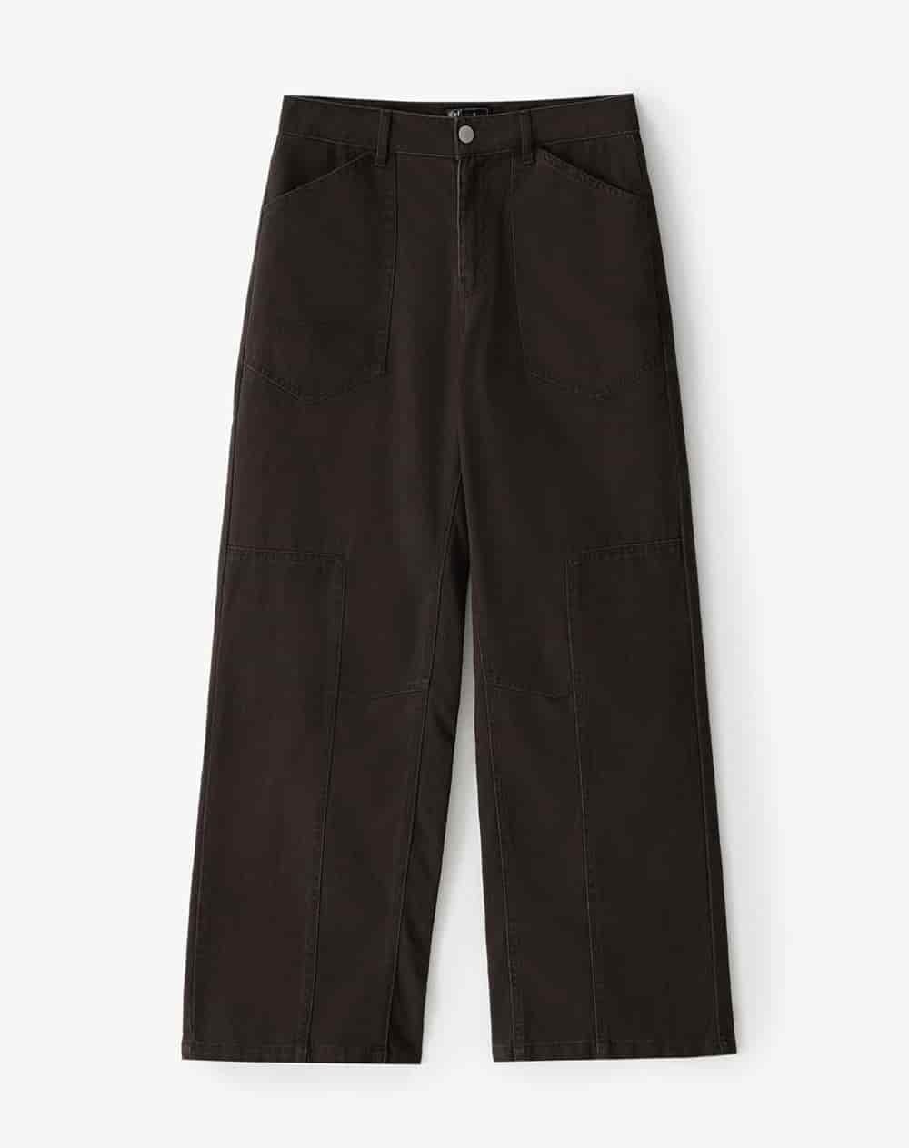 Pantalón wide leg tiro medio drill algodón chocolate mujer - miniatura 8