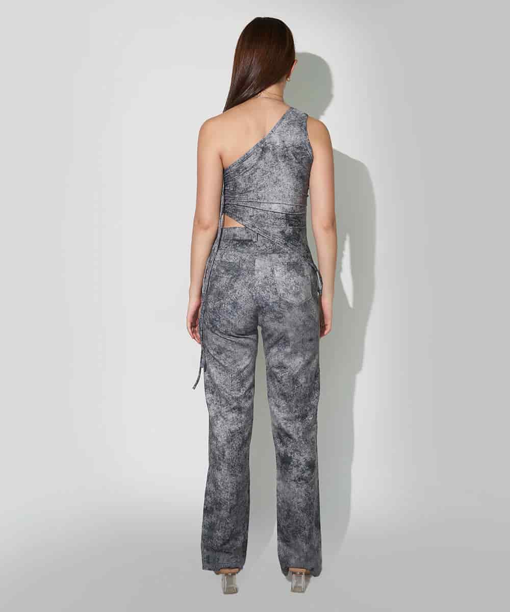 One Shoulder Top in Gray Denim - miniatura 2