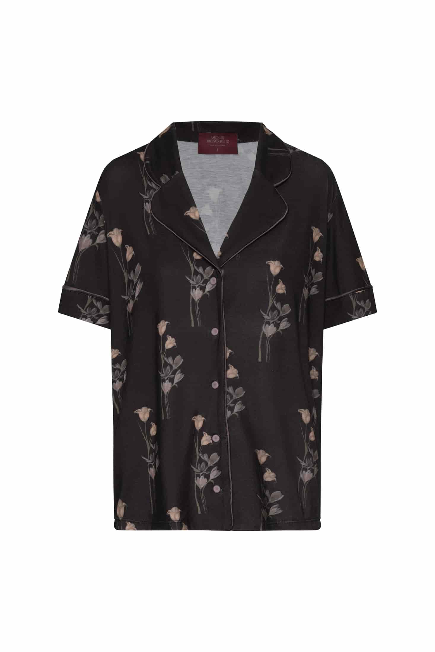 PIJAMA MANGA CORTA + PANT FLORES BLACK - miniatura 1