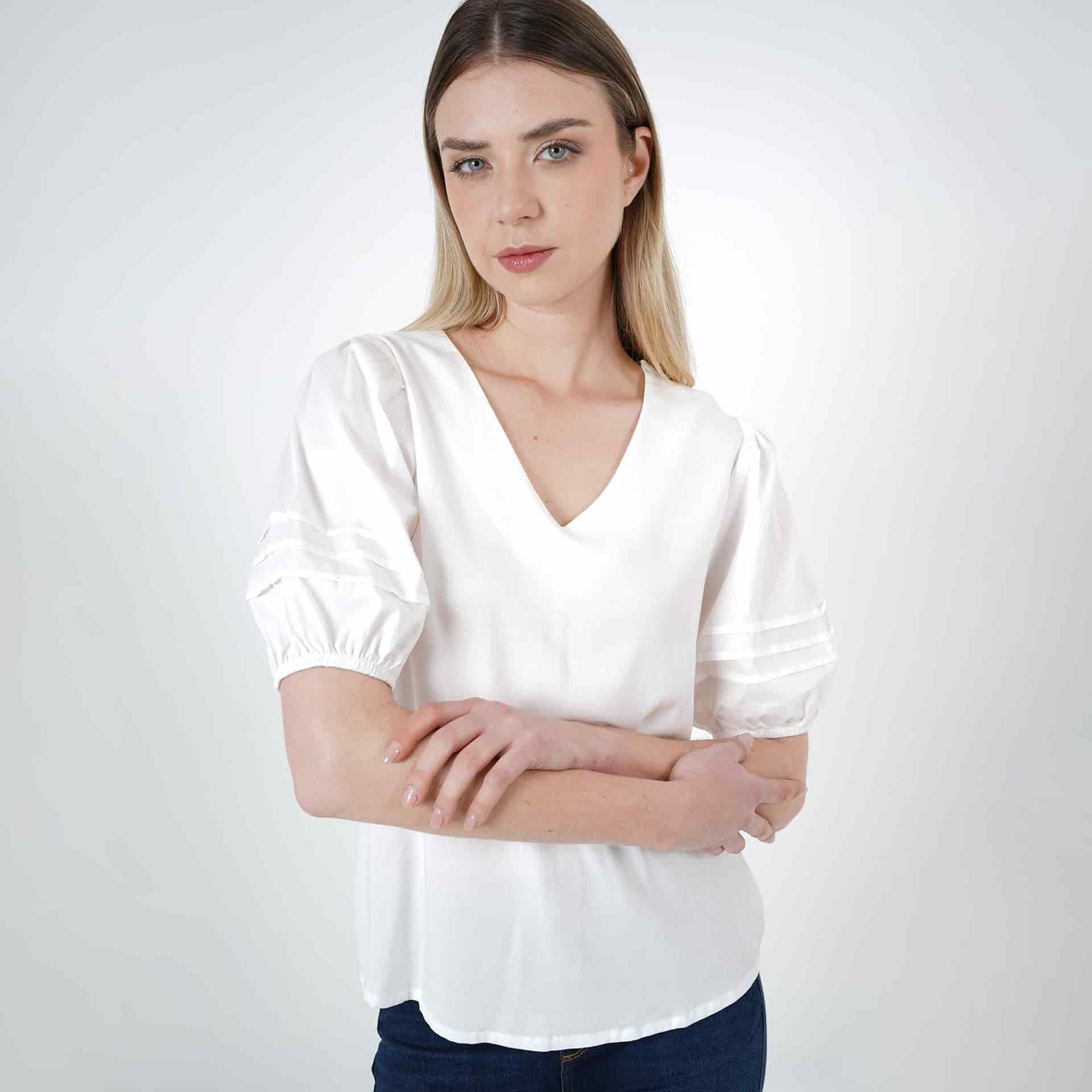 Blusa Cuello V Manga Corta Globo - miniatura 1