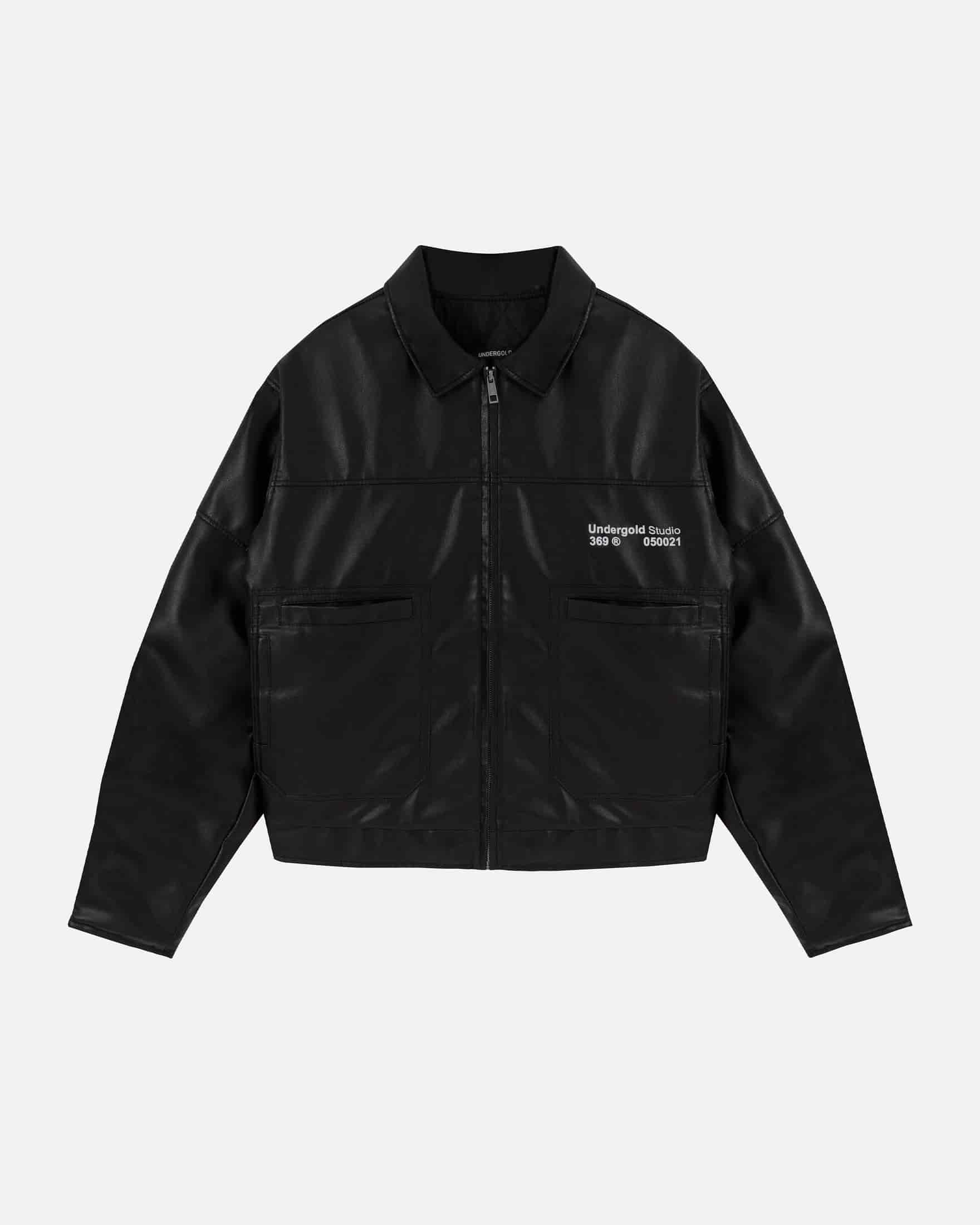 Basics Undergold Studio Leather Boxy Fit Jacket Black - miniatura 1