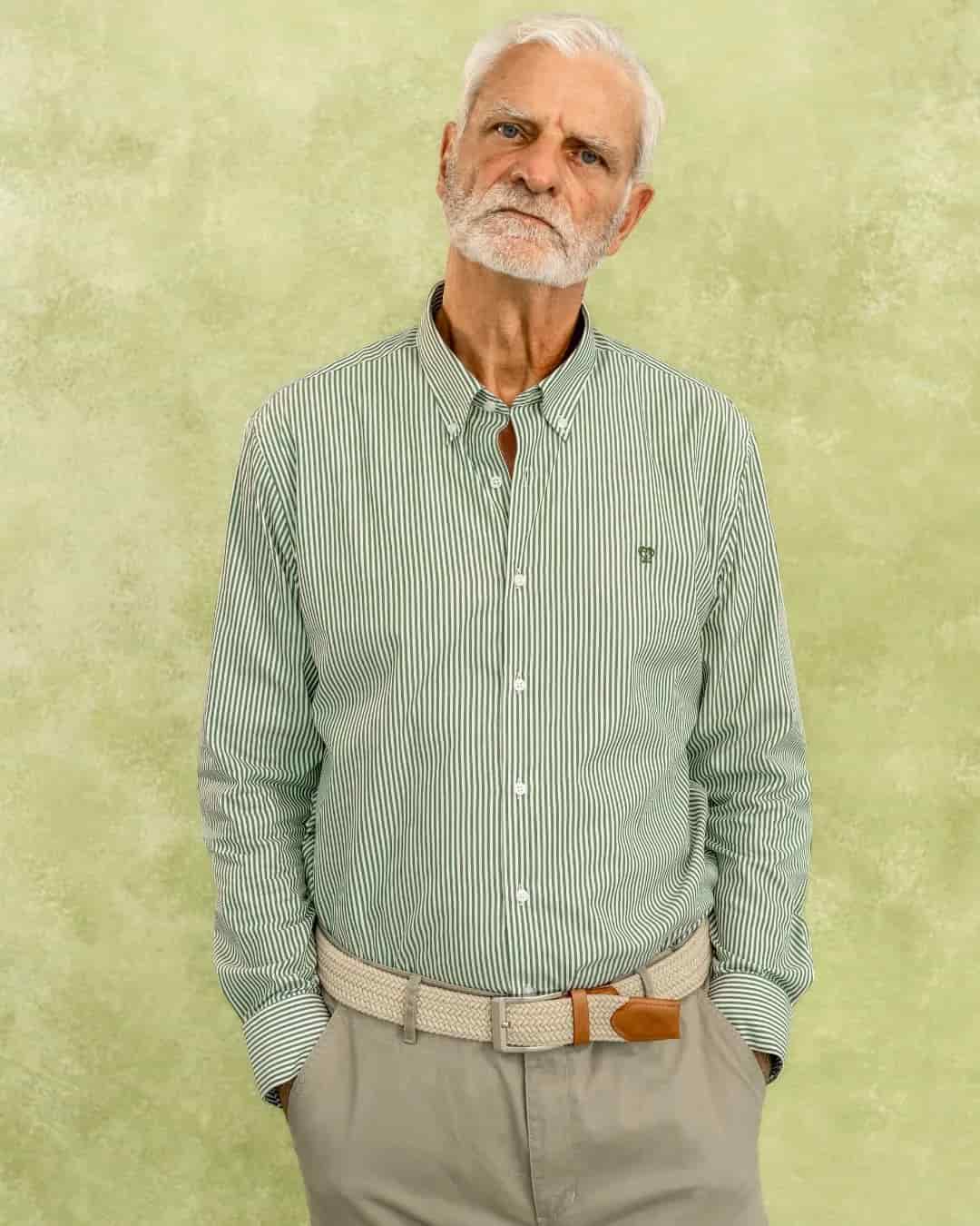 Camisa Antimanchas Popelina Rayas Verde Oscuro Logo Combinado - miniatura 13