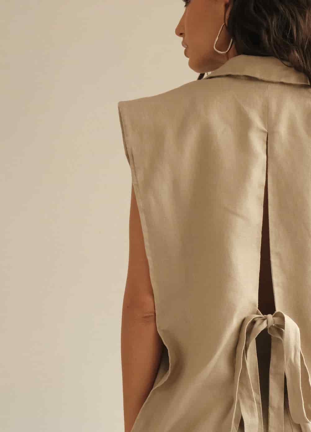 Blazer Vest Sera de lino | Mocca - miniatura 2