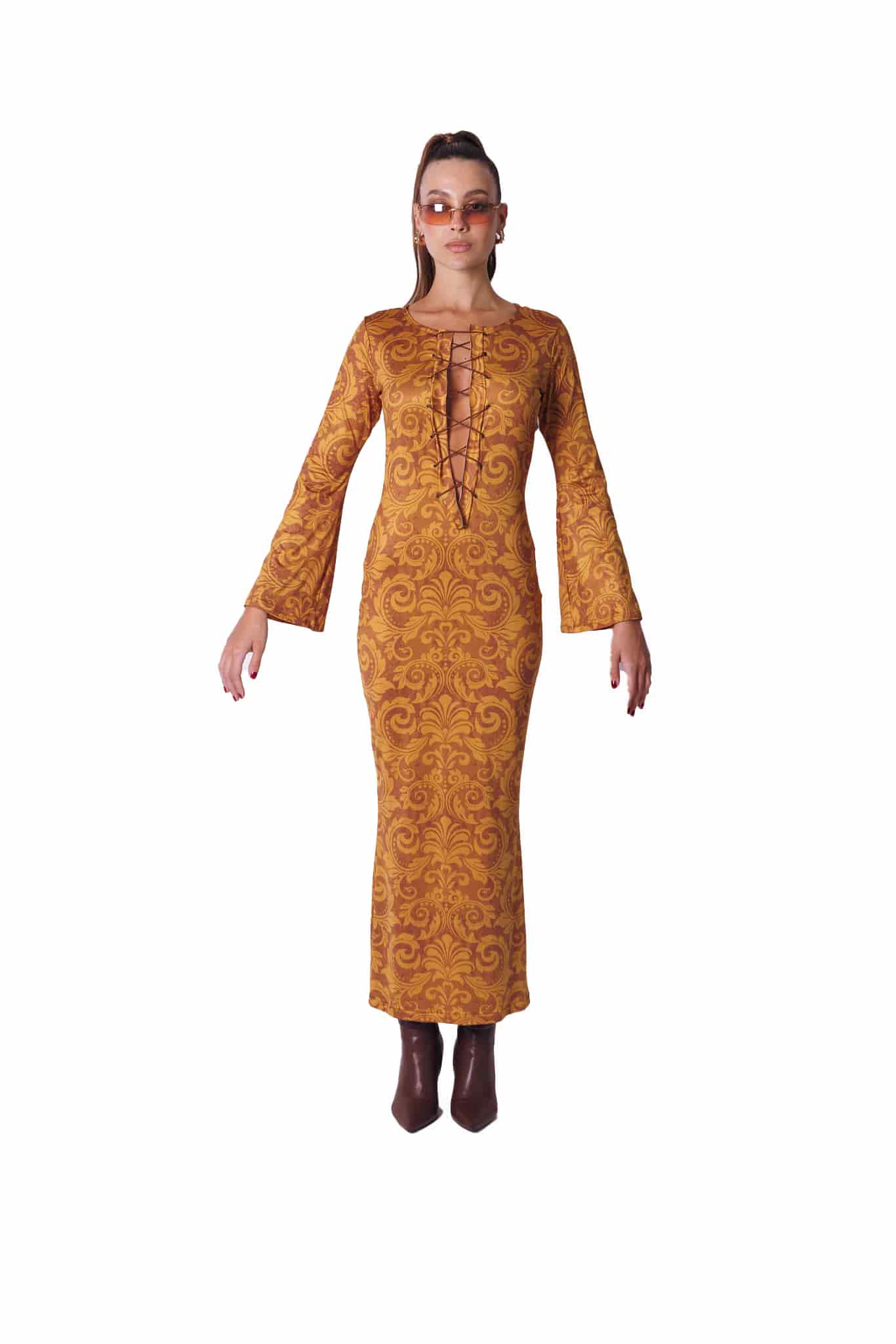 Lace-Up Maxi Dress in Golden Spice - miniatura 7