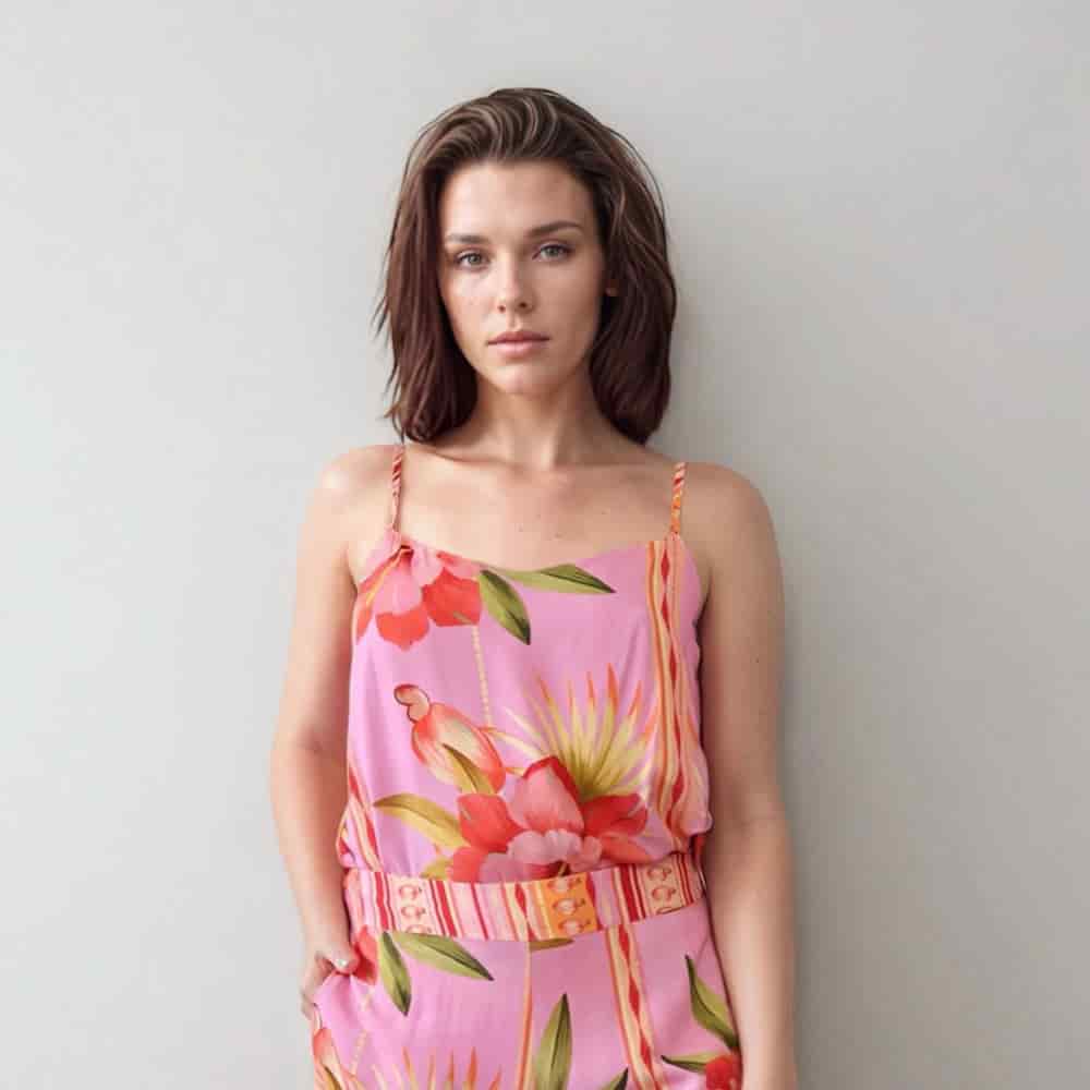 Camisa Tiras con Estampado Hibiscus. - miniatura 1