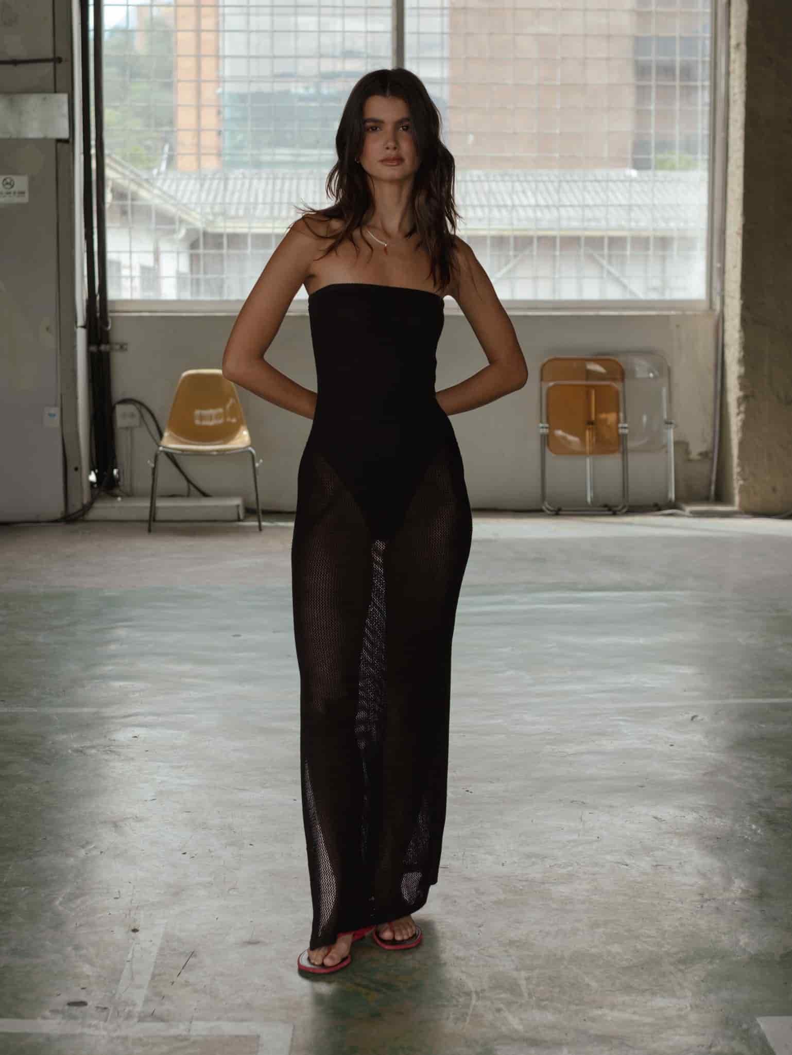 STRAPLESS BODYSUIT KNIT DRESS - BLACK - miniatura 1
