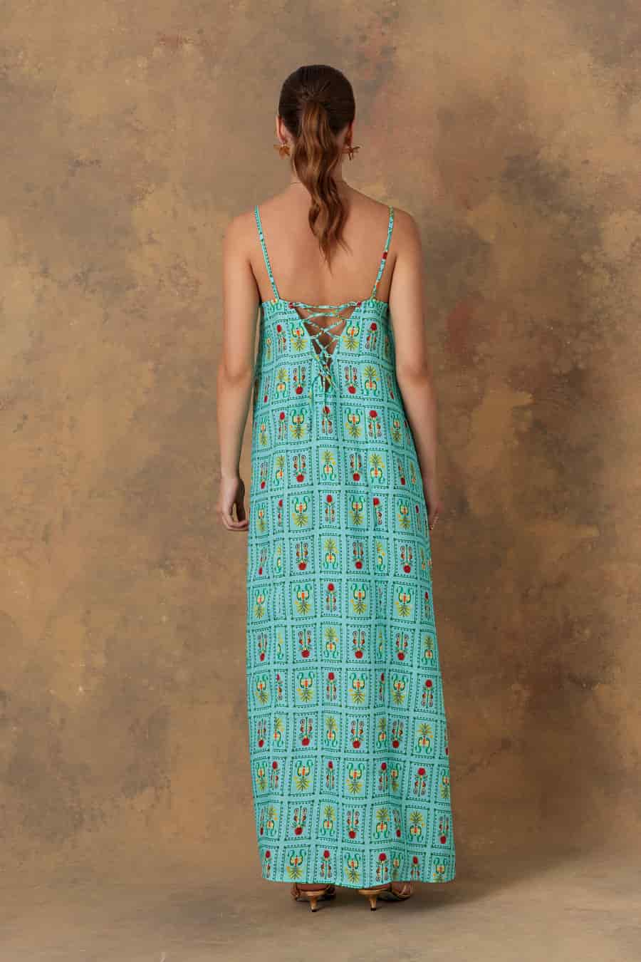 Women's dress linen dionisio turquoise - miniatura 3