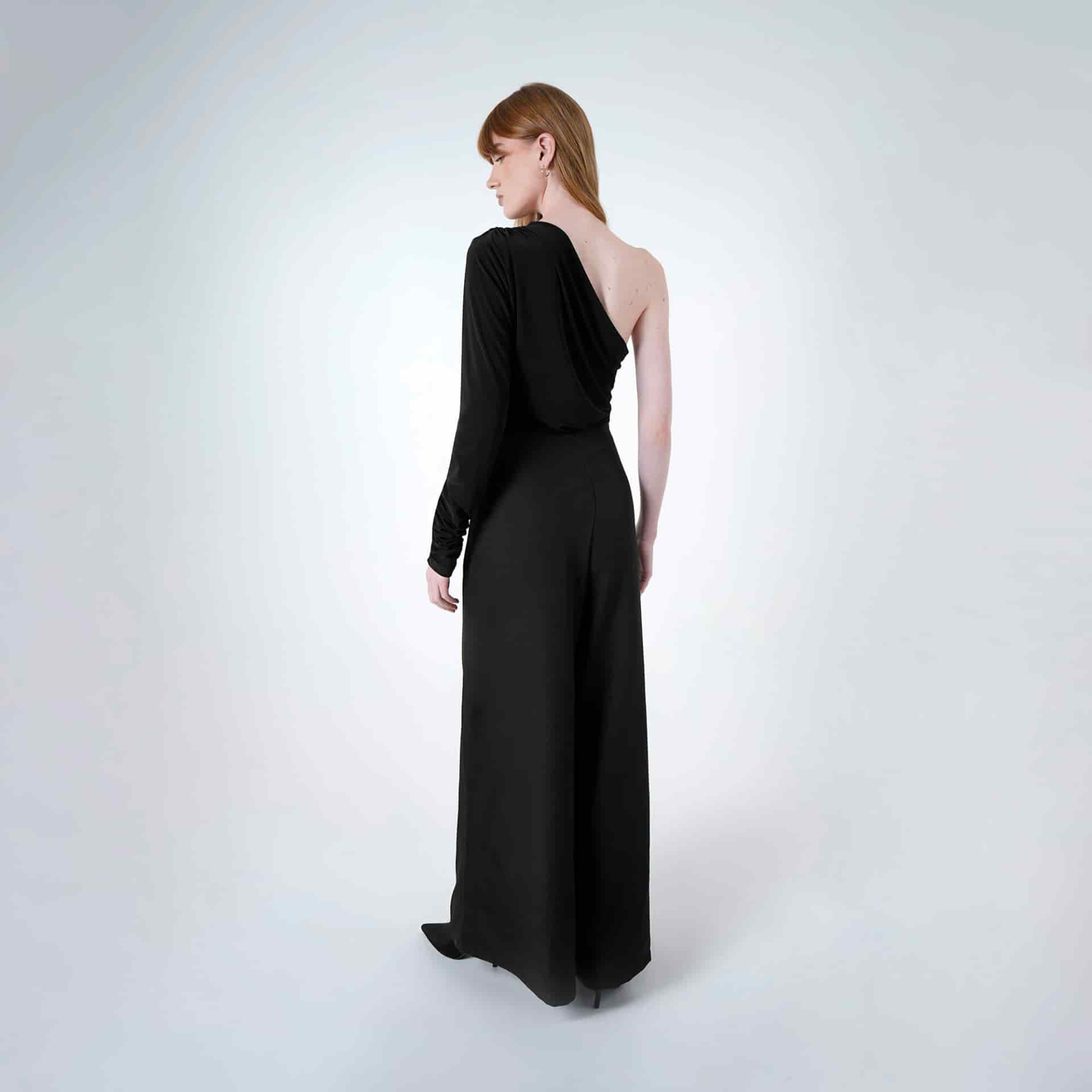 Vestido enterizo largo cuello asimétrico elegante - miniatura 5