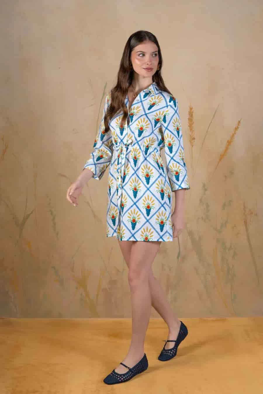 Women's Aurum linen shirt dress white - miniatura 2