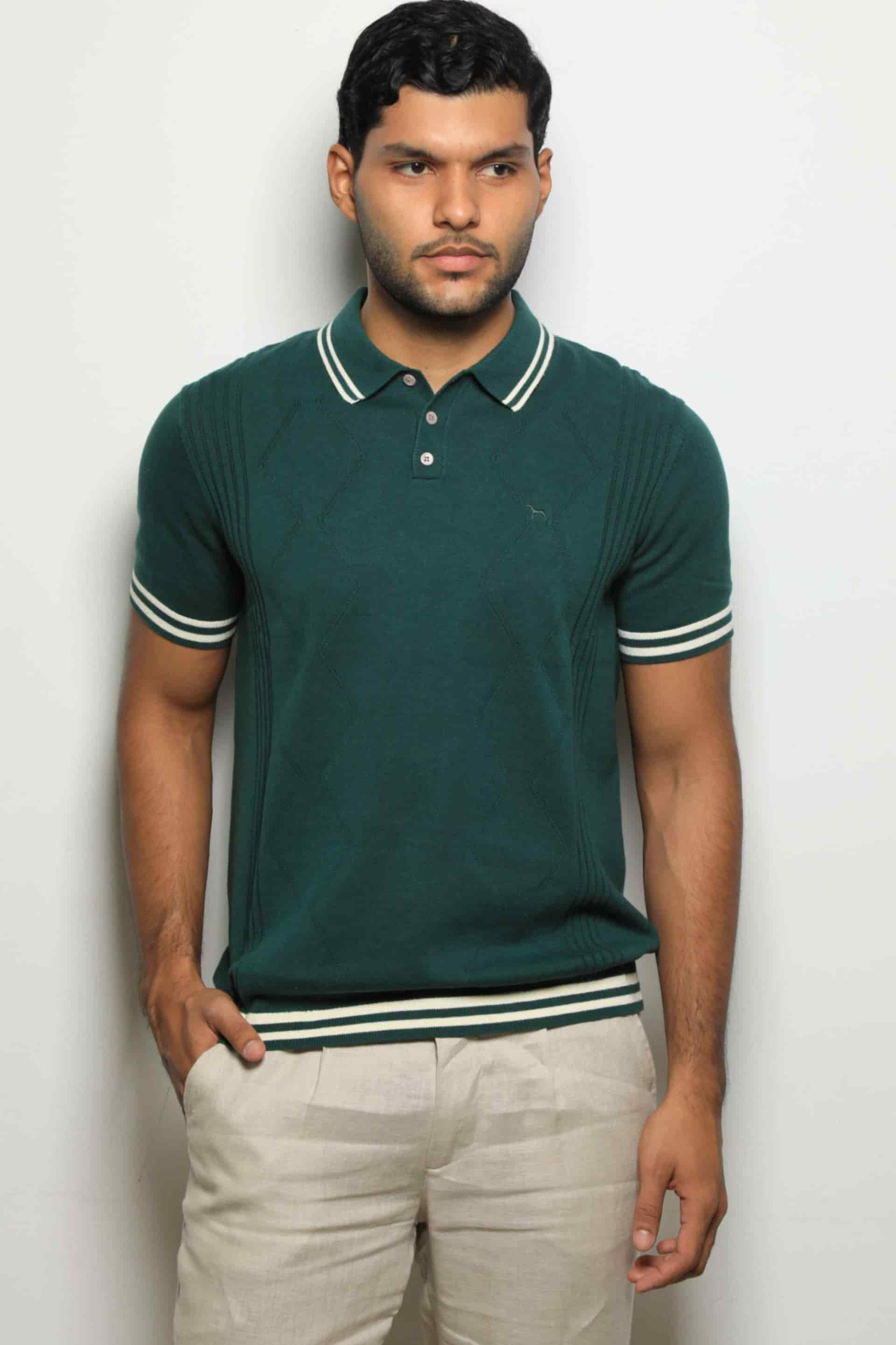 Suéter Tejido Fashion Verde/Lineas Crema - miniatura 3