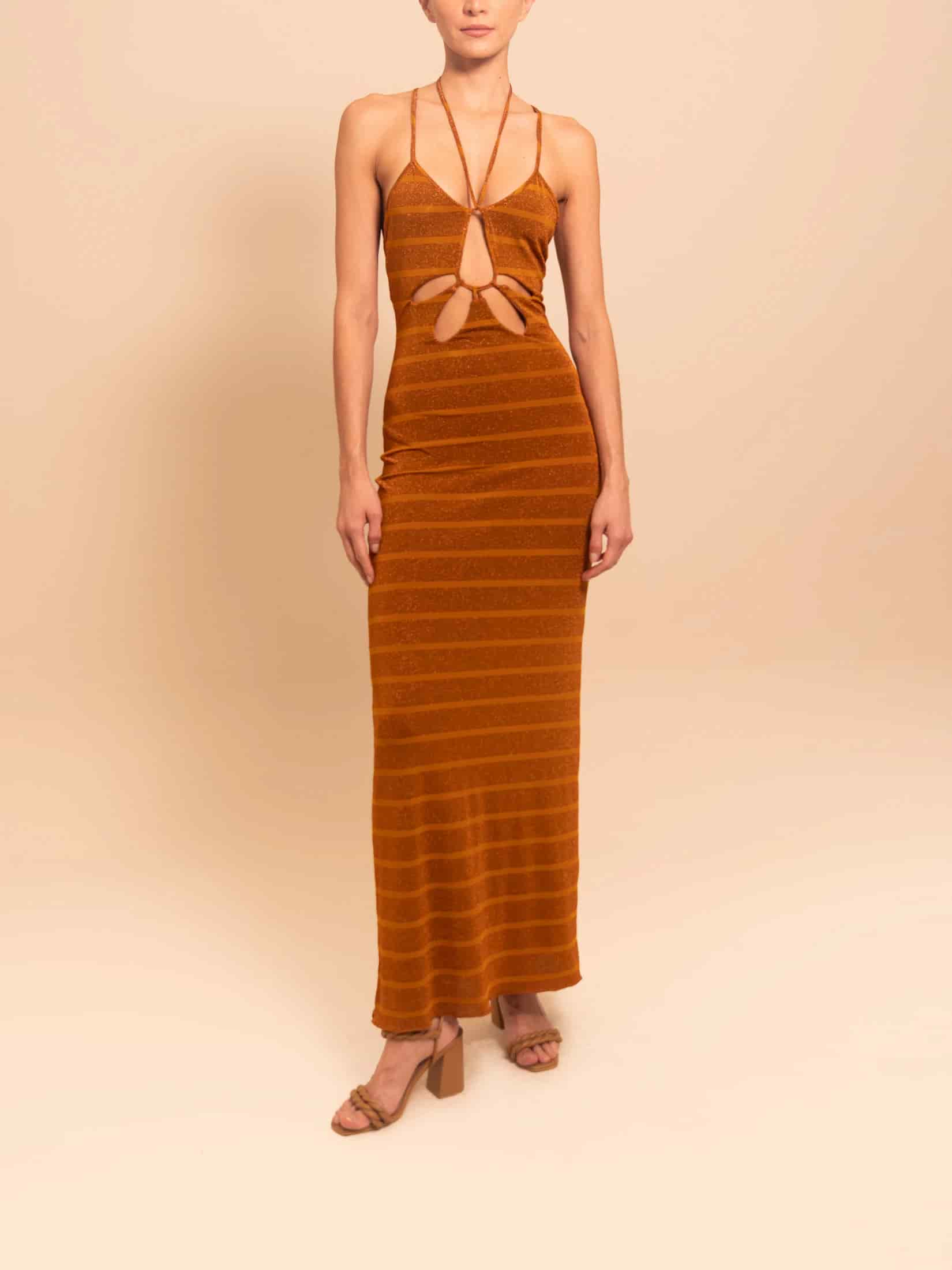 DALIA DRESS BRONZE STRIPE - miniatura 1