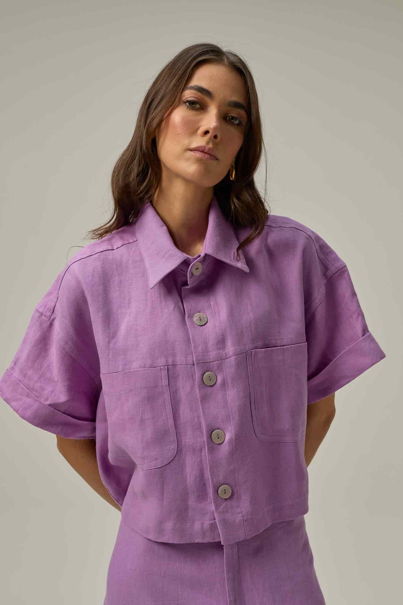 Camisa Rise de lino | Morado - miniatura 2