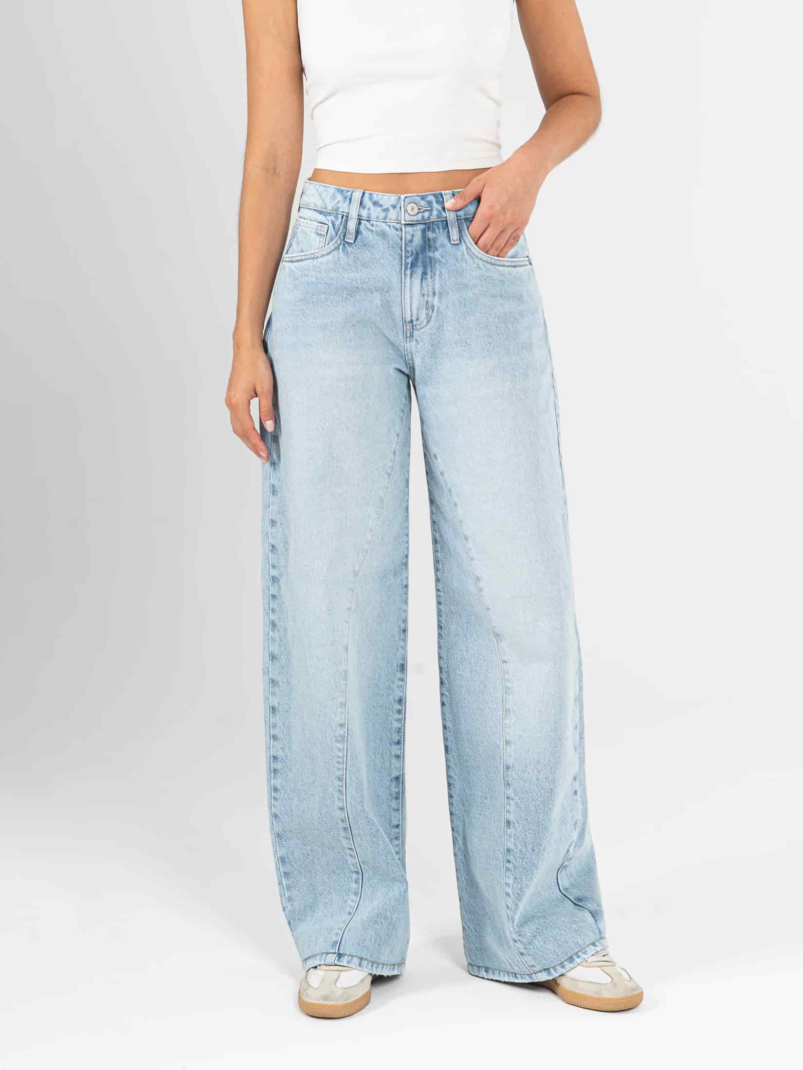 Ref: 066521 Jean wide leg, rígido, tiro alto, con cortes, tono azul claro - miniatura 5