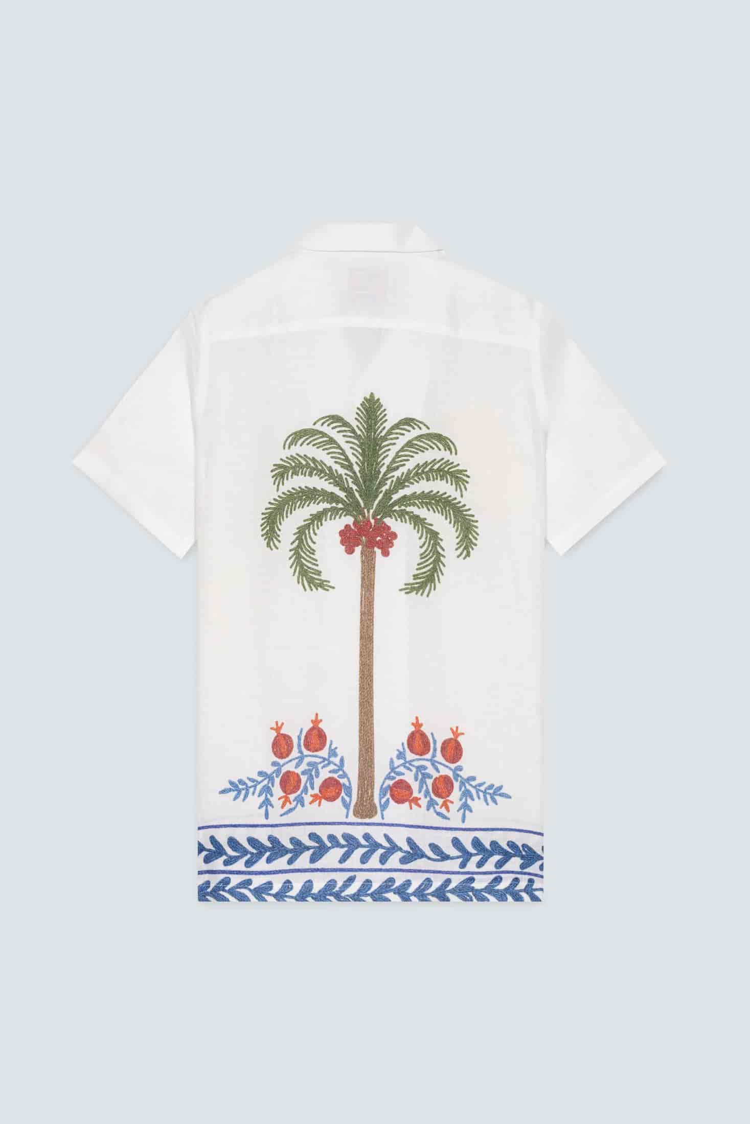 Men's linen shirt white tambour - miniatura 1