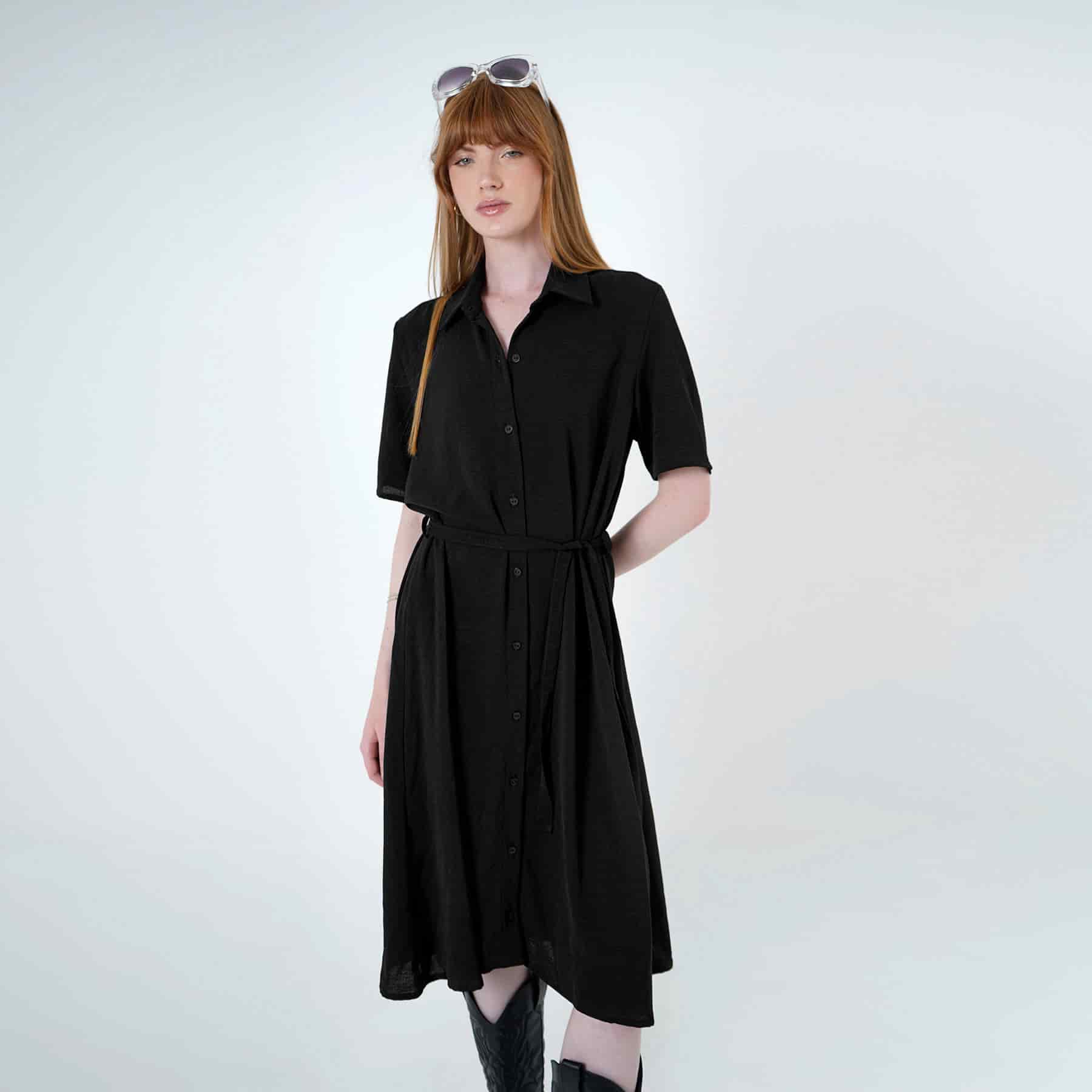 Vestido camisero midi con lazo para ajustar en cintura - miniatura 12