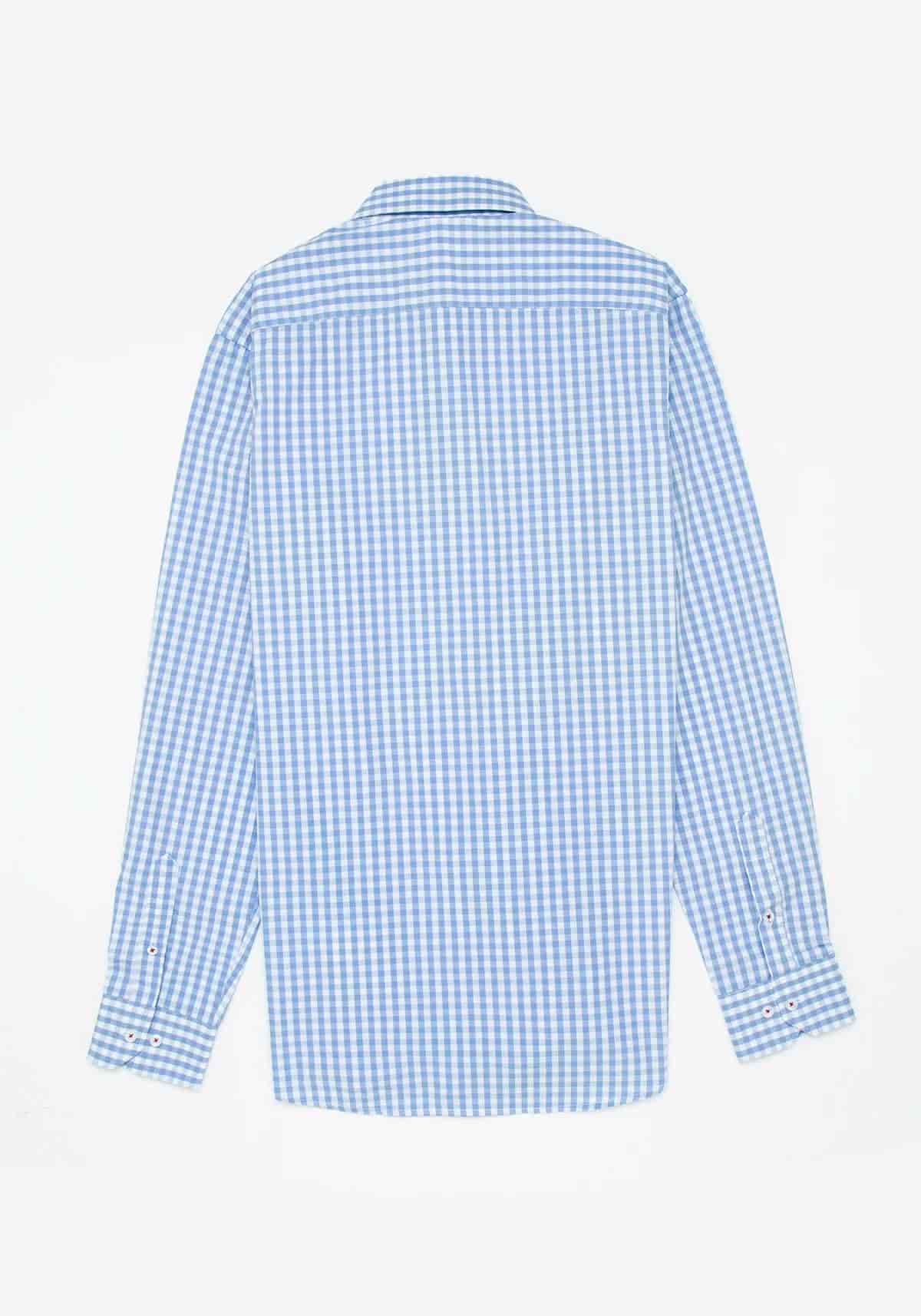 Camisa Cuadro Botón Contraste Algodón Azul Claro - miniatura 4