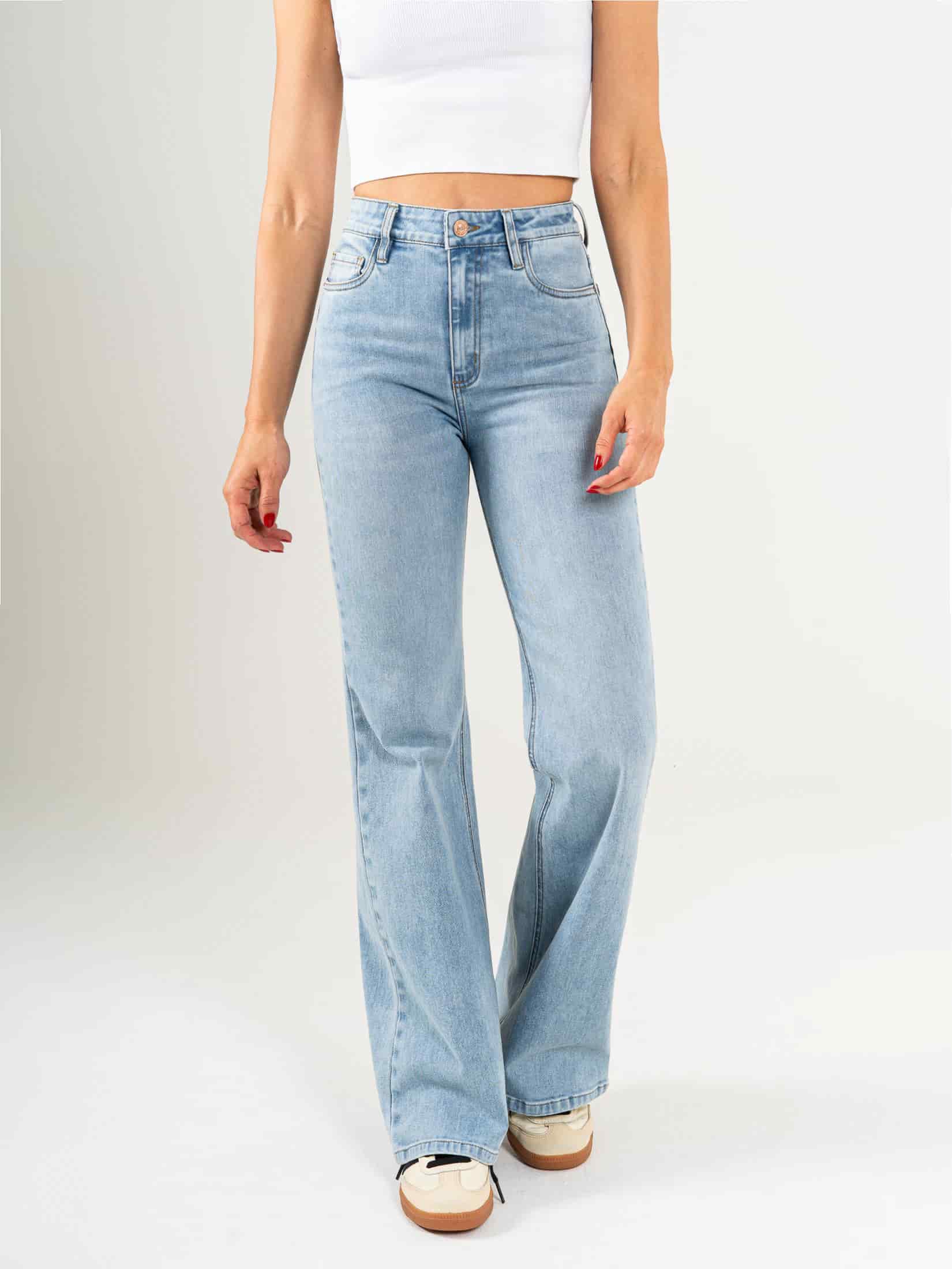 Ref: 065784 Jean flare stretch, bota ancha, tiro alto, tono azul claro. - miniatura 1