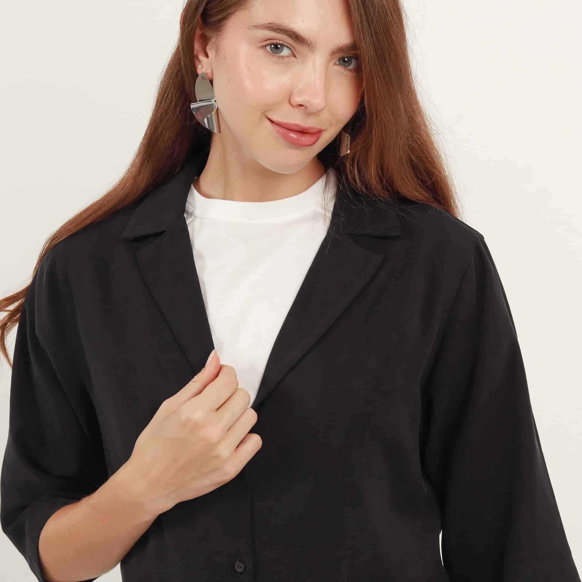 Blusa abierta cuello solapa manga 3/4 - miniatura 2