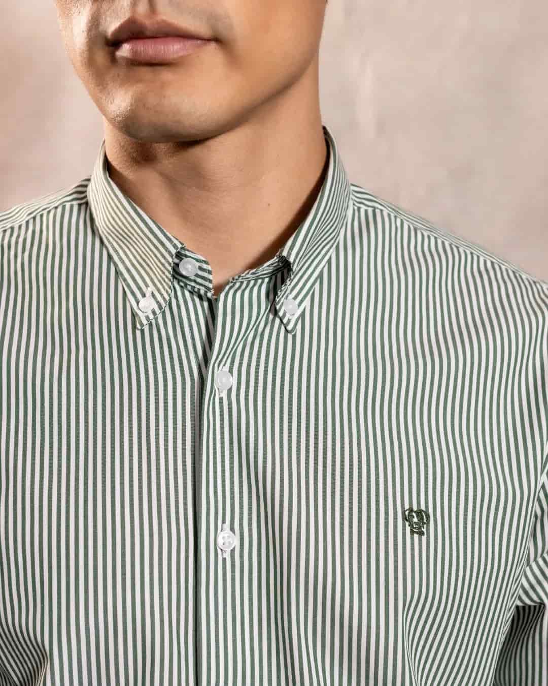 Camisa Antimanchas Popelina Rayas Verde Oscuro Logo Combinado - miniatura 9