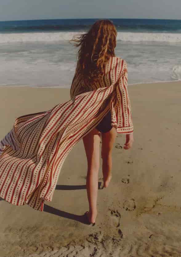 Rafaela Linen Kaftan / Red Stripes - miniatura 5