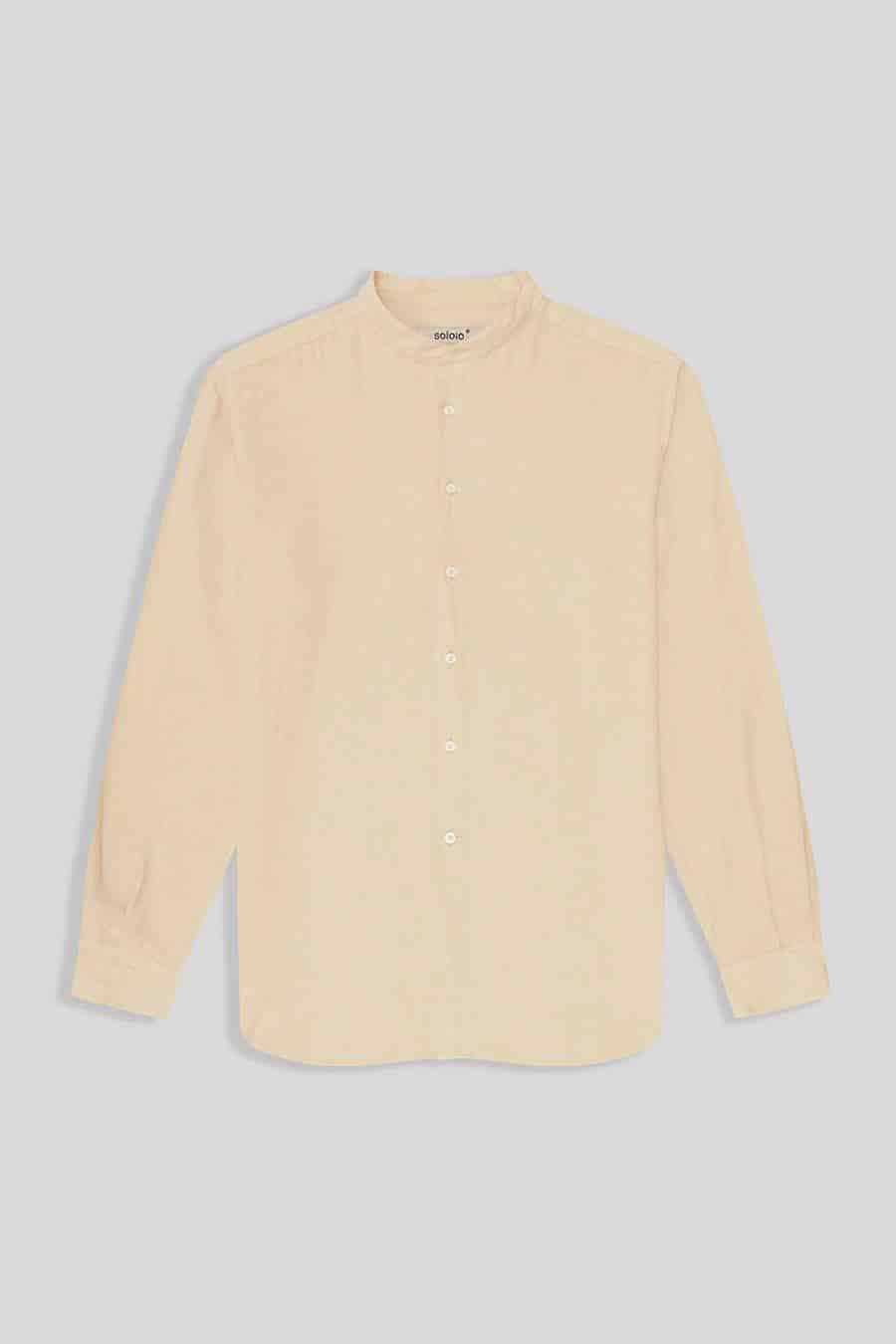 Men's linen shirt mao beige basic - miniatura 1