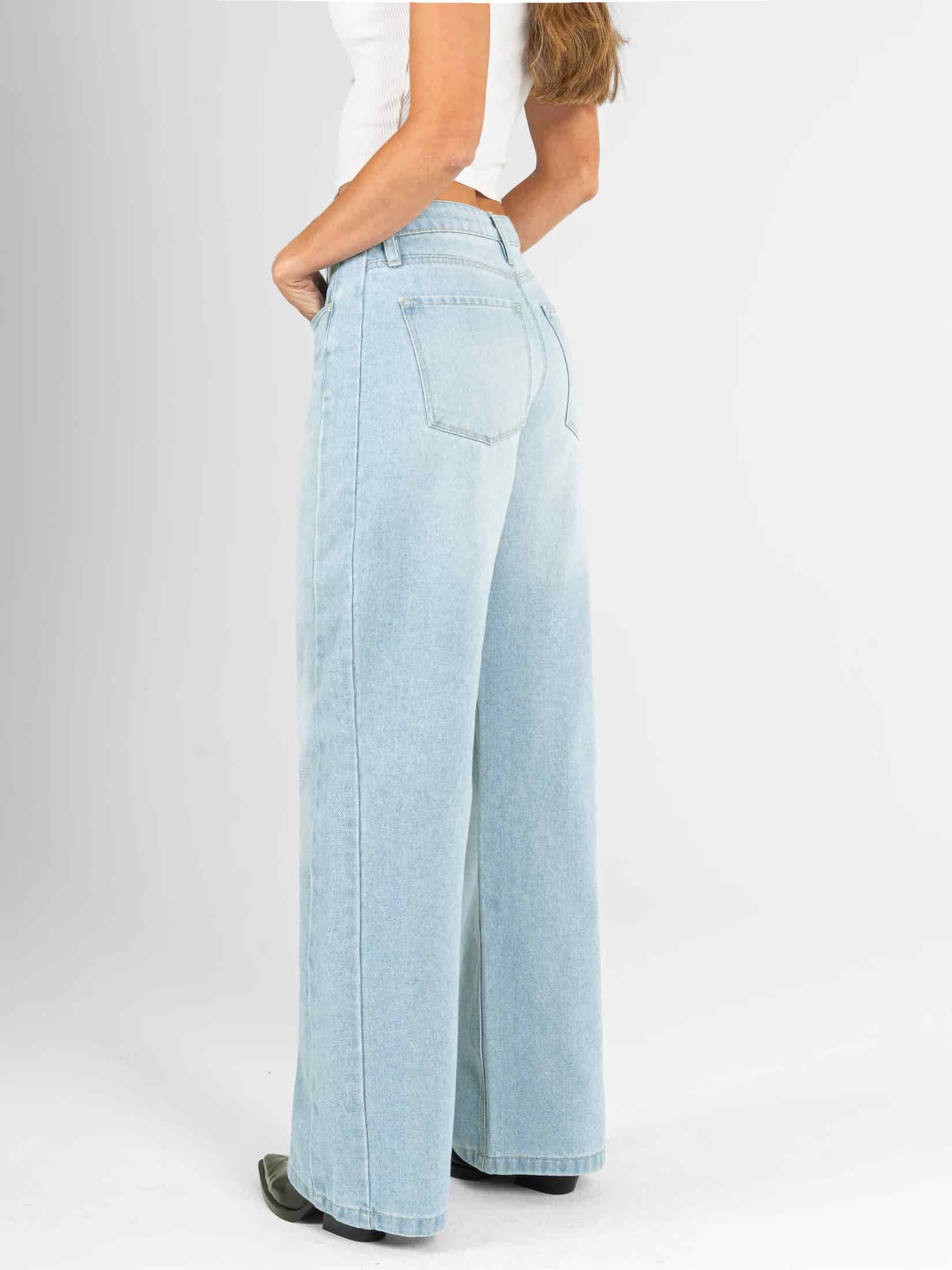 Ref: 066528 Jean mom flare, rígido, tiro alto, tono azul medio claro - miniatura 3