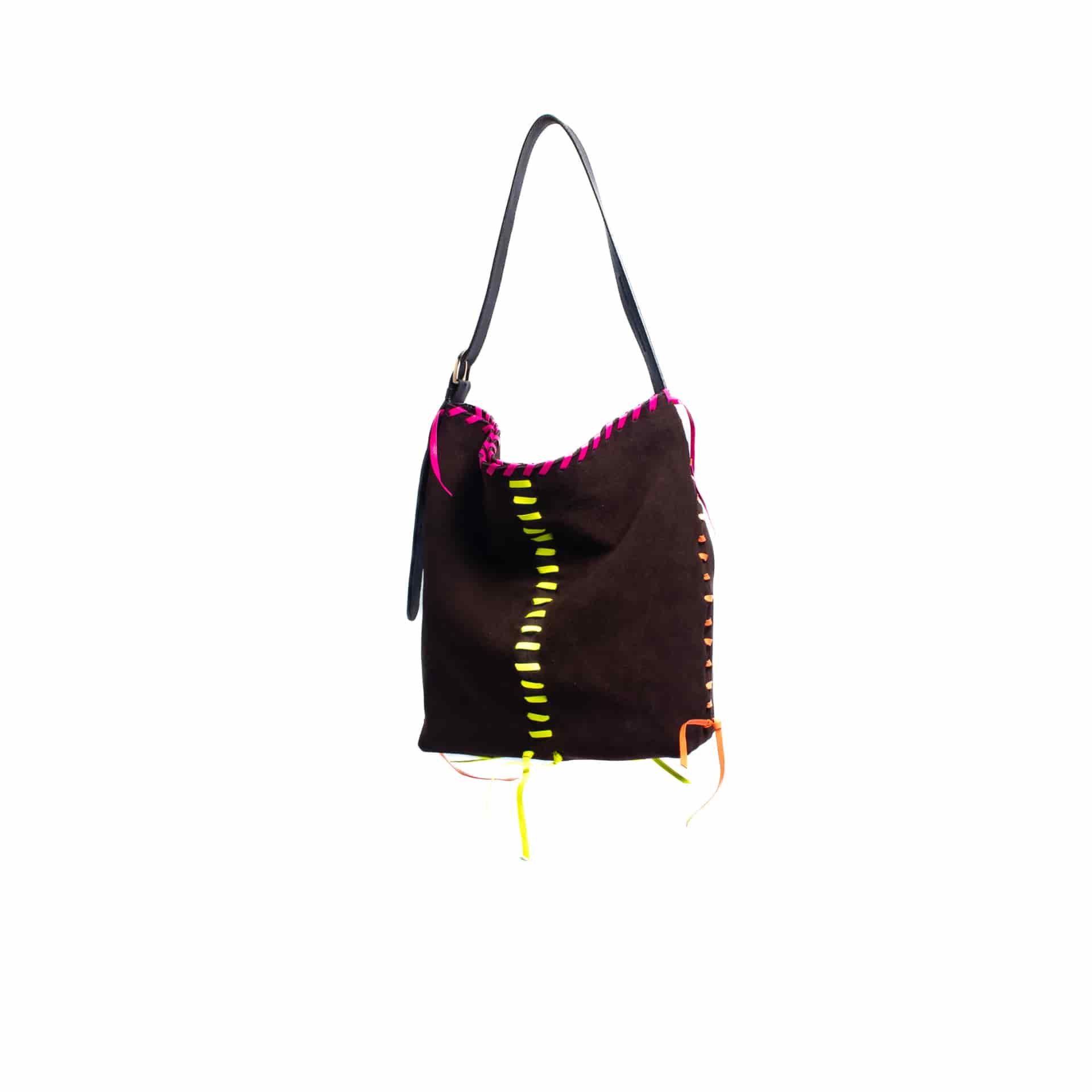 PIÑATA BAG - chocolate x cintas en cuero neón - miniatura 2