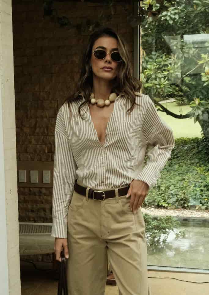 Camisa Aura de algodón | Rayas Caramel - miniatura 5