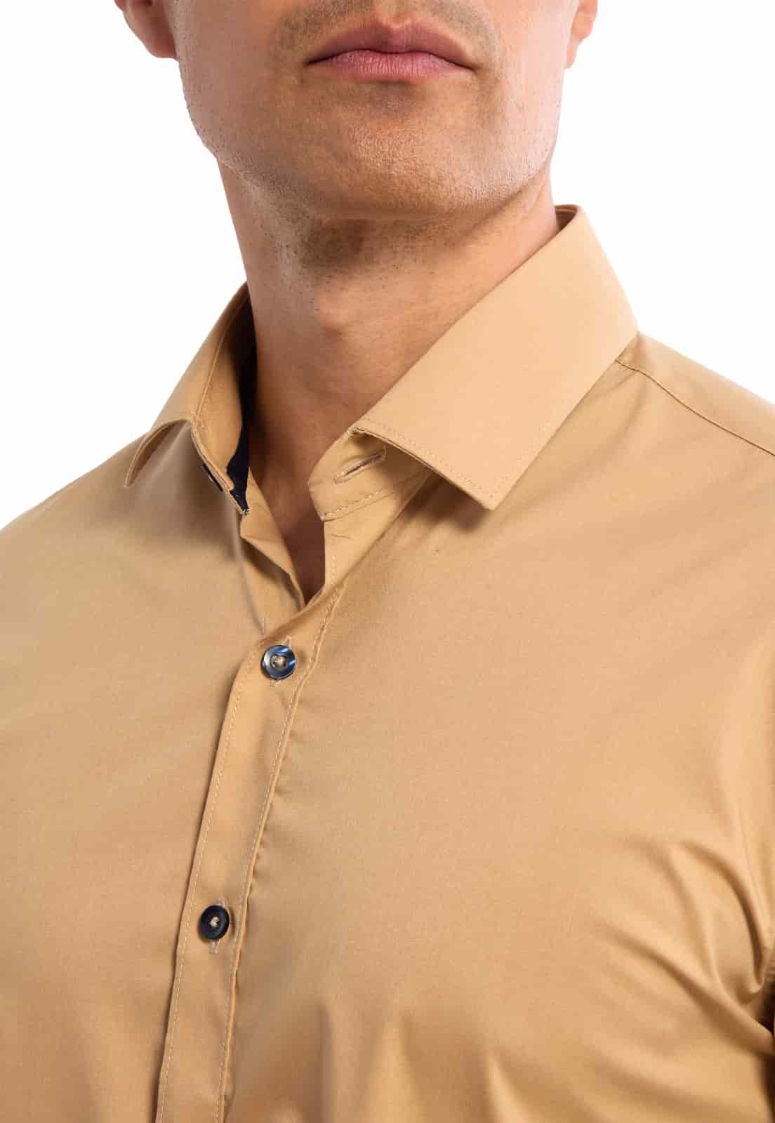 Camisa camel con botones en contraste azules - miniatura 5