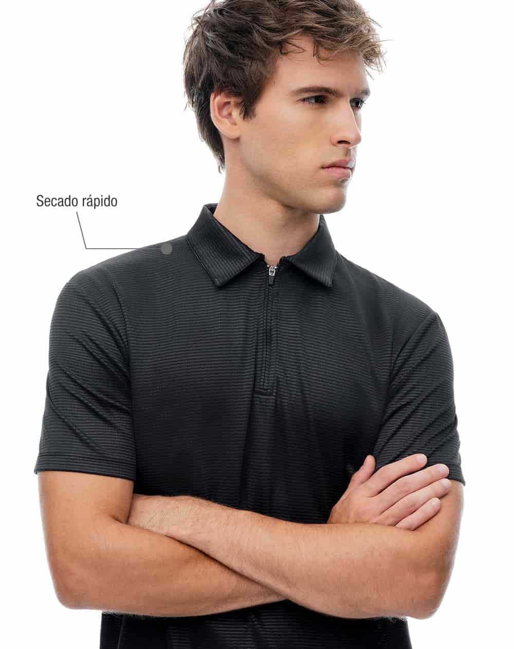 Polo deportiva secado rápido negro hombre - miniatura 3