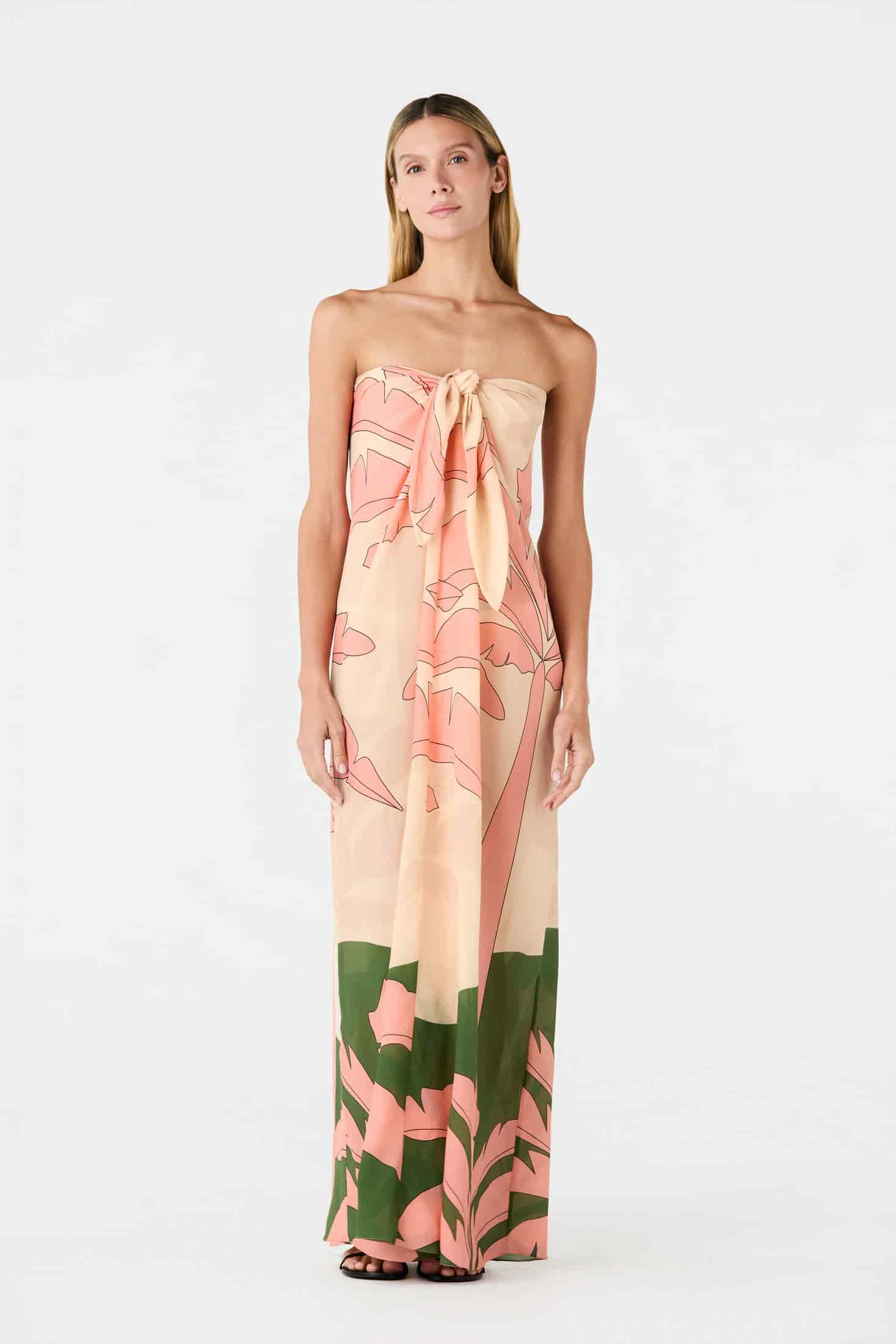 Cayetana Silk Crepe Maxi Dress / Peach Palms - miniatura 5